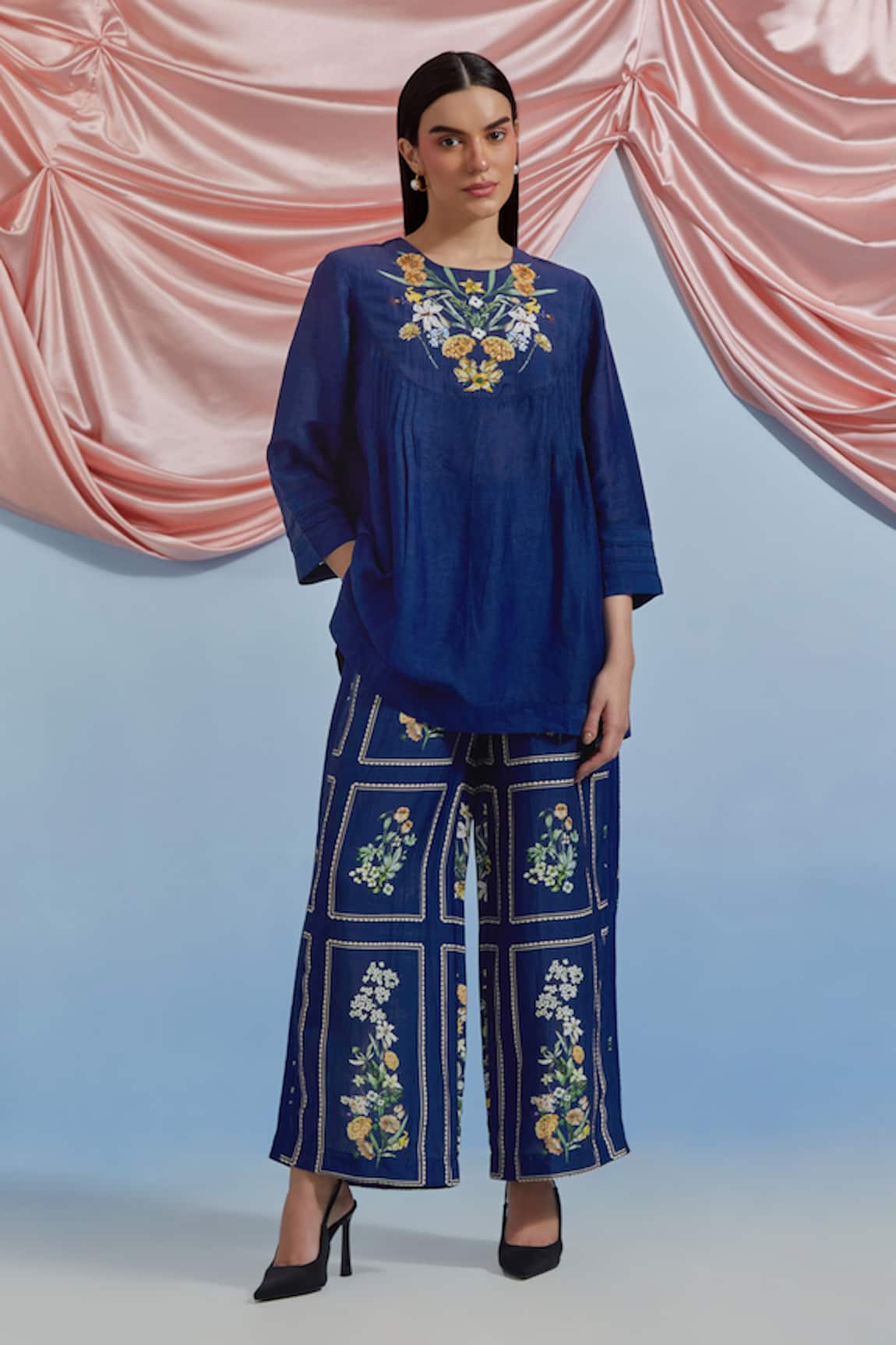 Pozruh By Aiman Bouquet Embroidered Top & Trouser Set