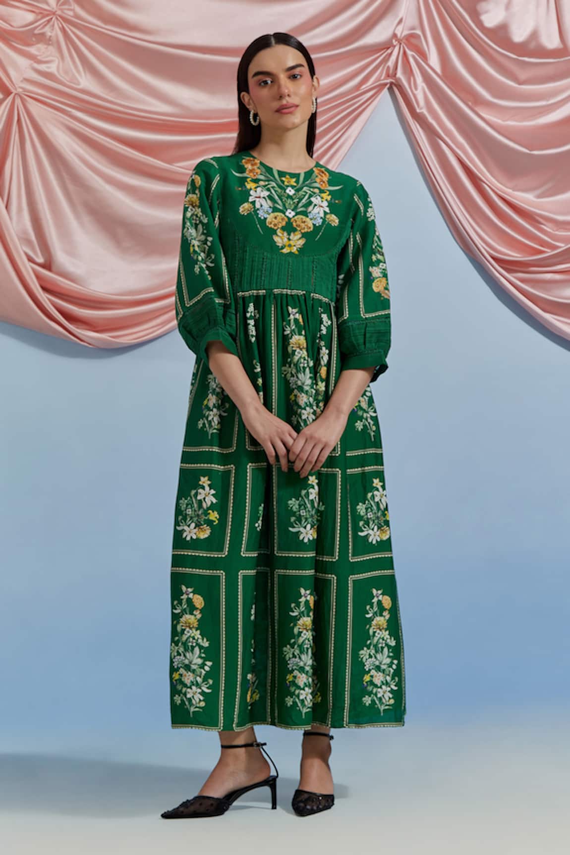 Pozruh By Aiman Bouquet Print Midi Dress