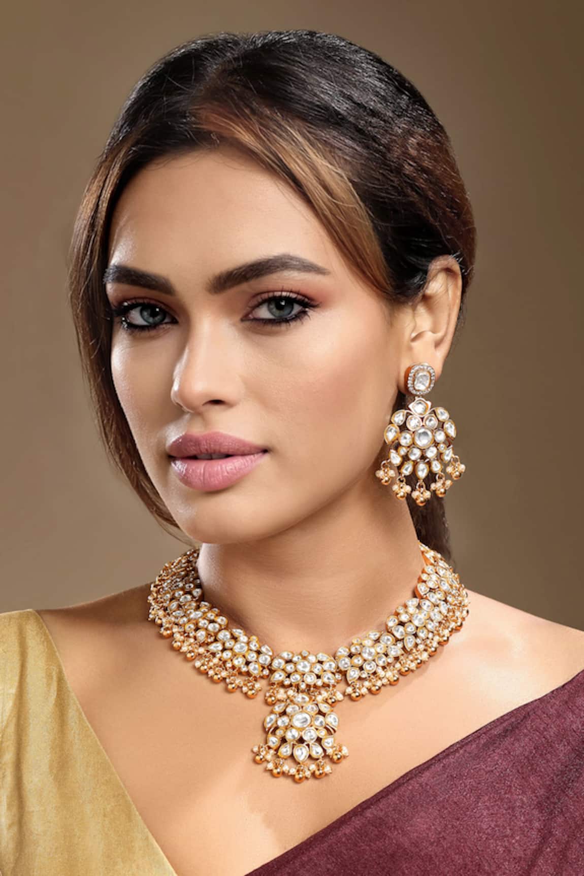 HRISHA Moissanite Kundan Polki & Pearl Necklace Set