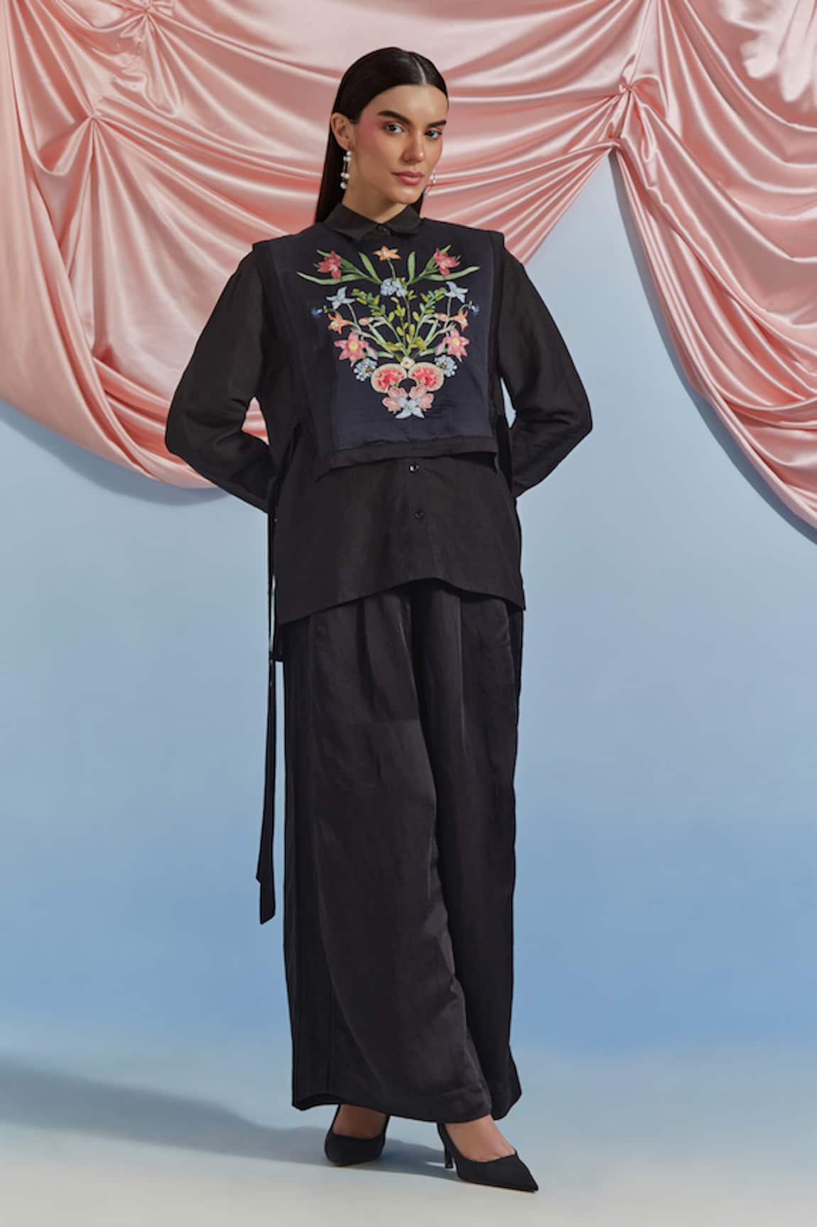 Pozruh By Aiman Bouquet Print Bib Top & Trouser Set