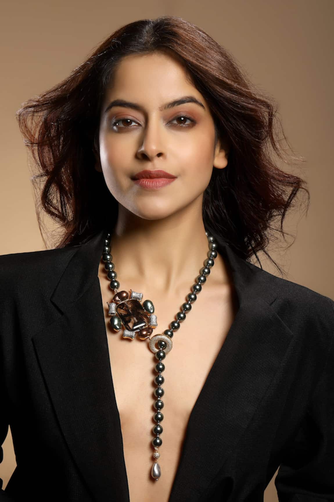 HRISHA Shell Pearl & Stone Embellished Long Necklace