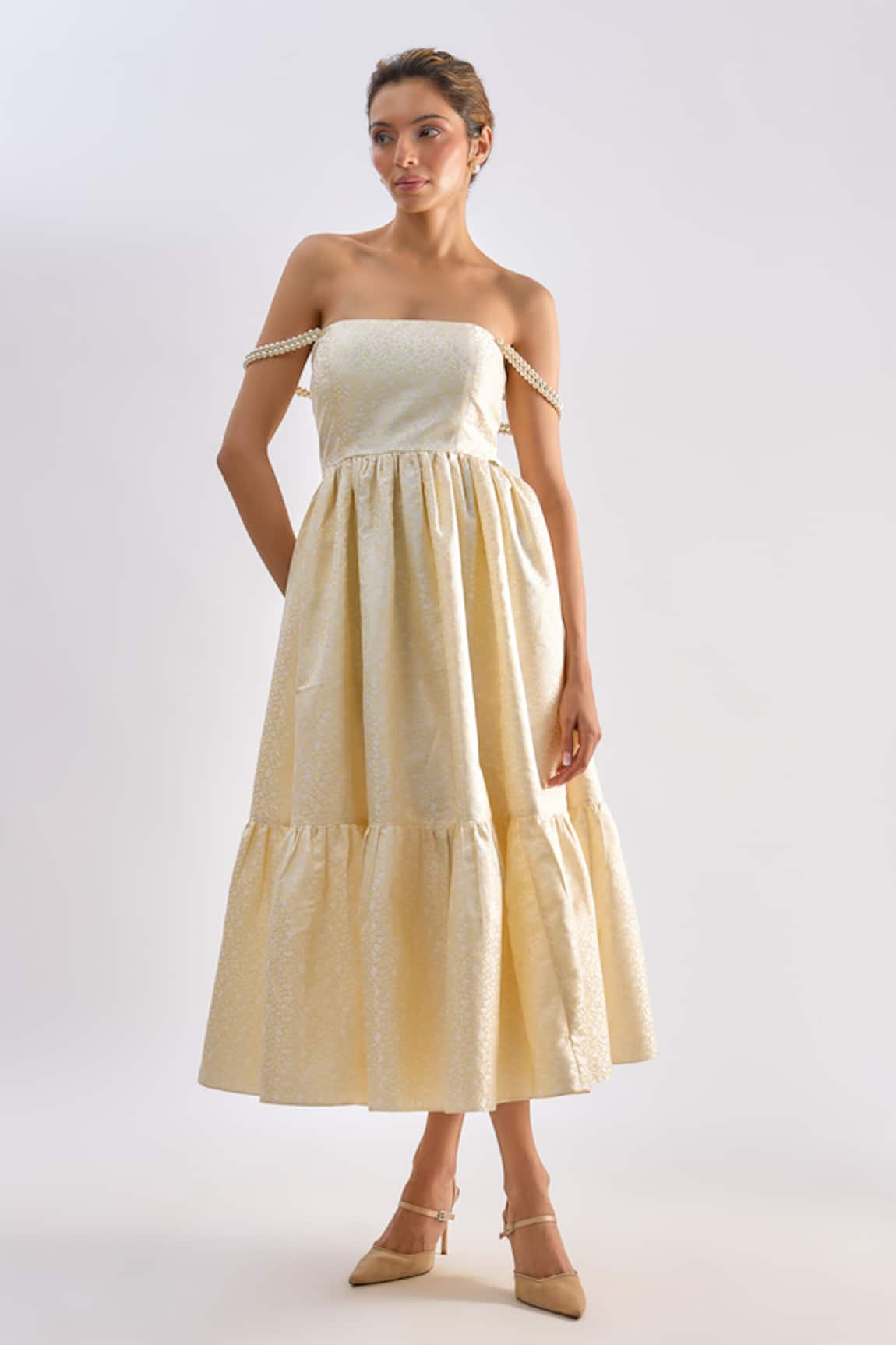 Emblaze Brocade Strapless Midi Dress  