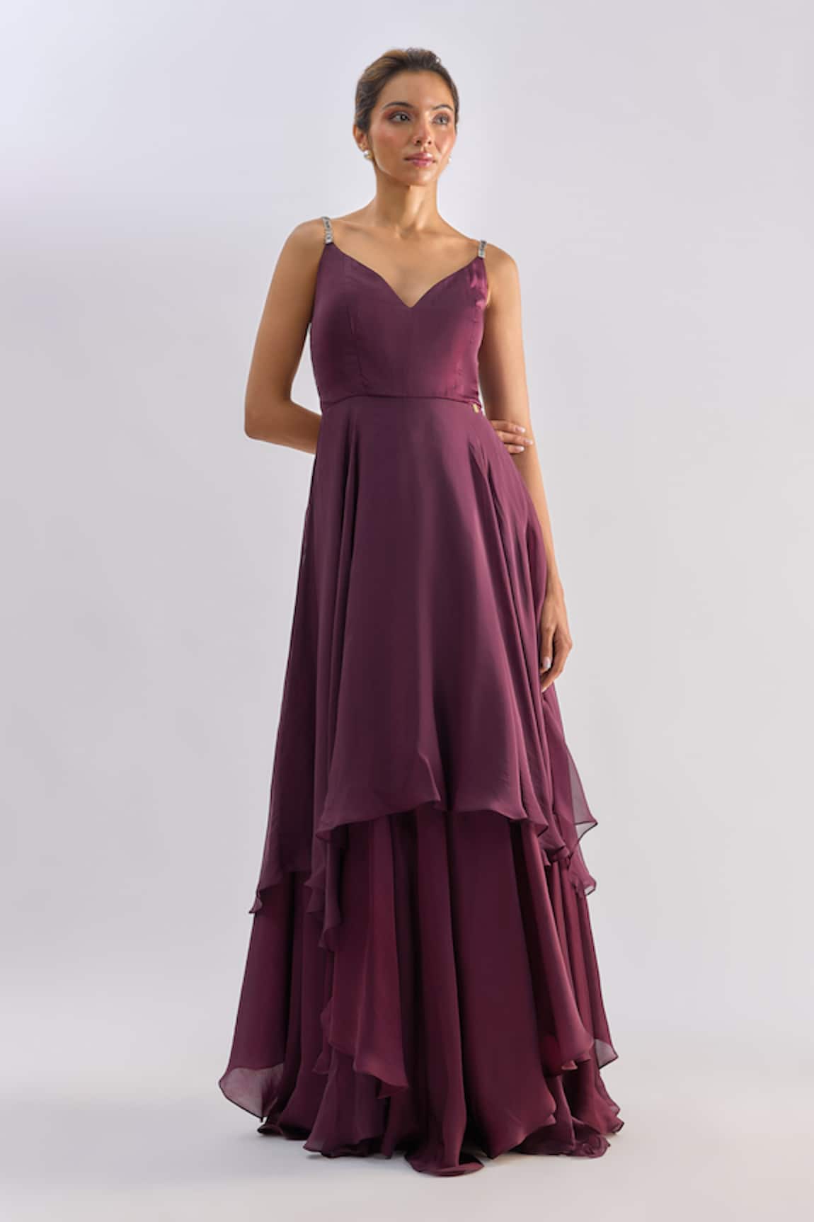 Emblaze Embellished Strap Tiered Gown 