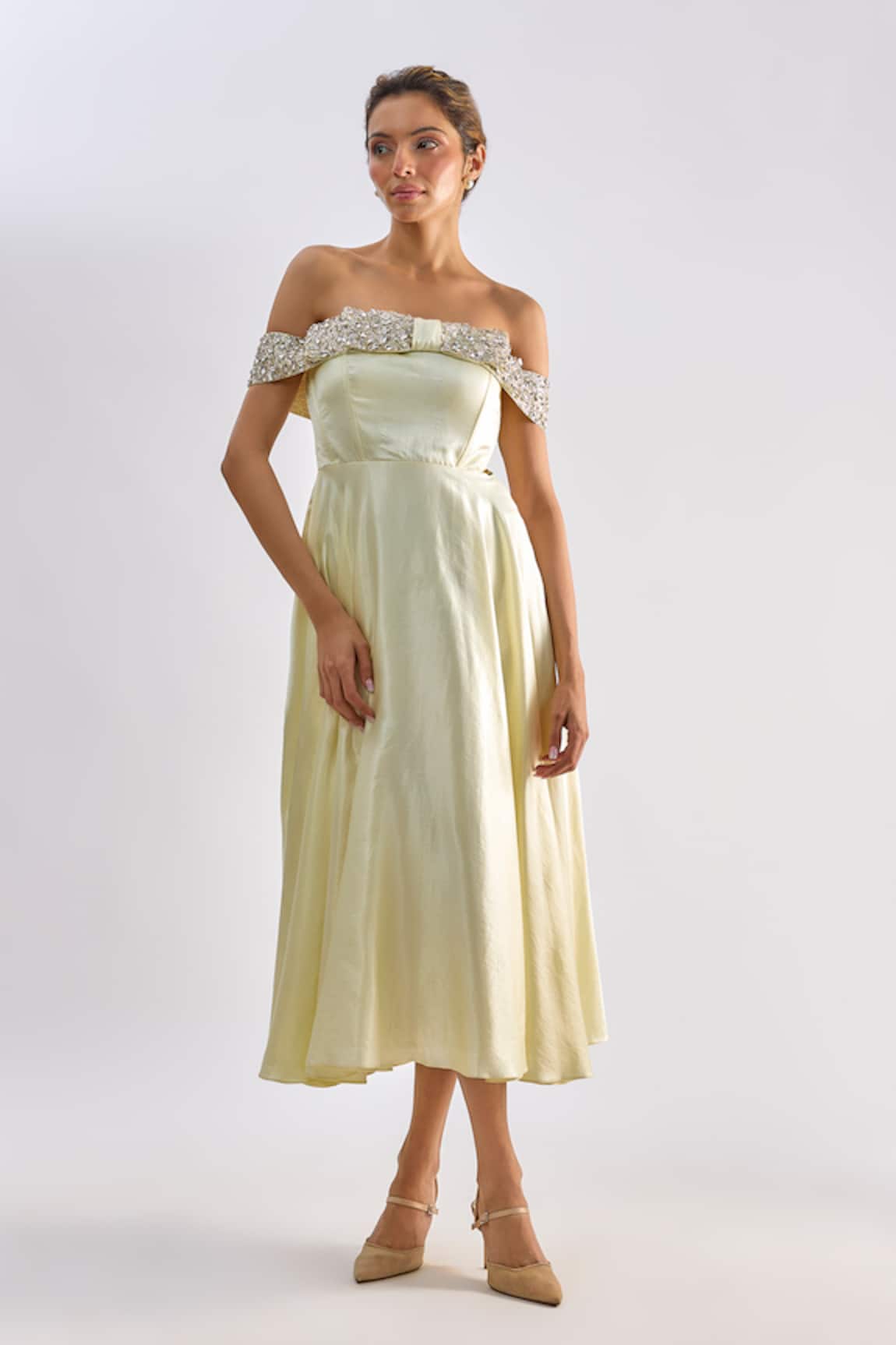 Emblaze Embellished Off-Shoulder Midi Dress 