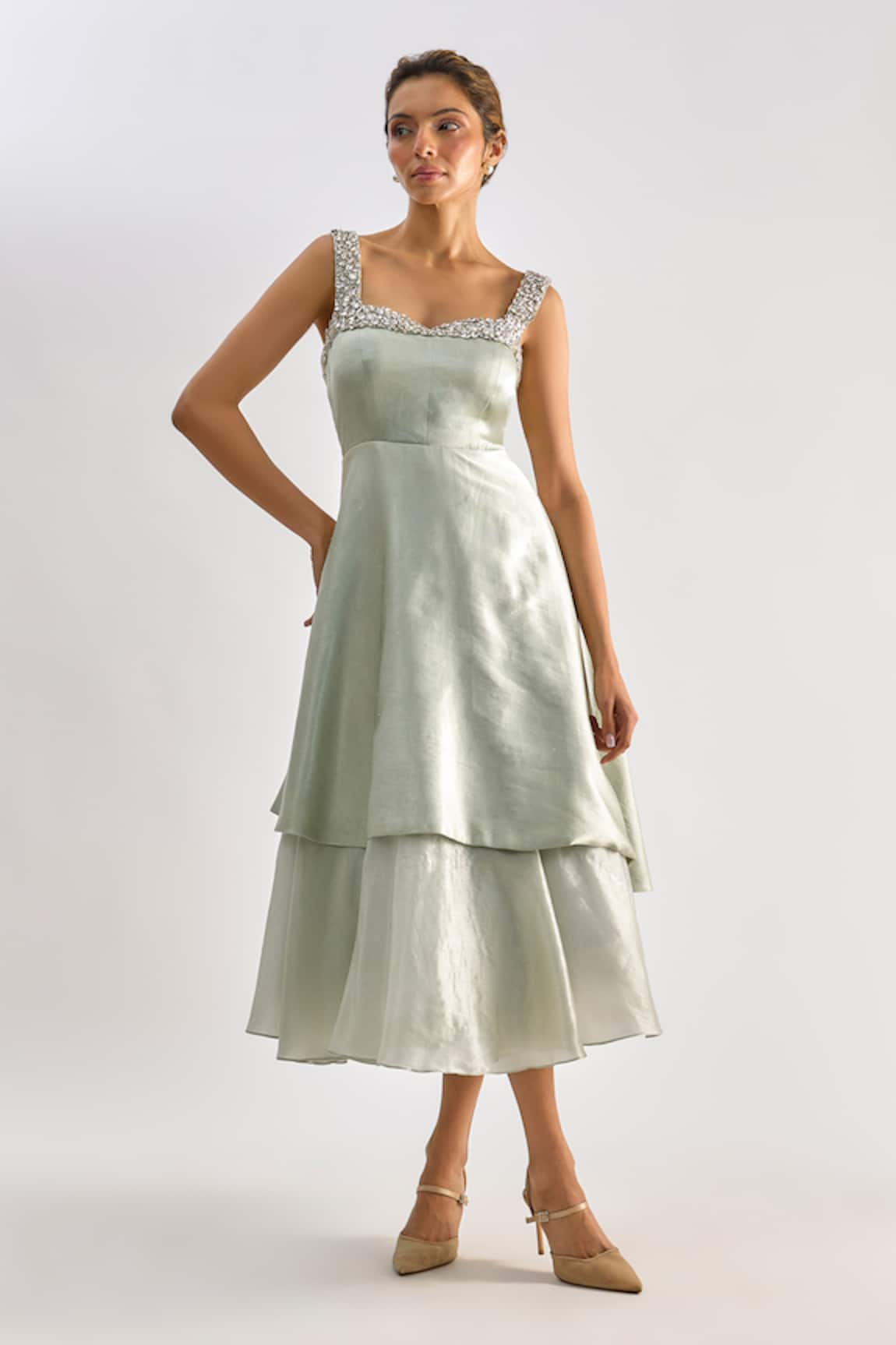 Emblaze Swarovski Embellished Tiered Midi Dress 