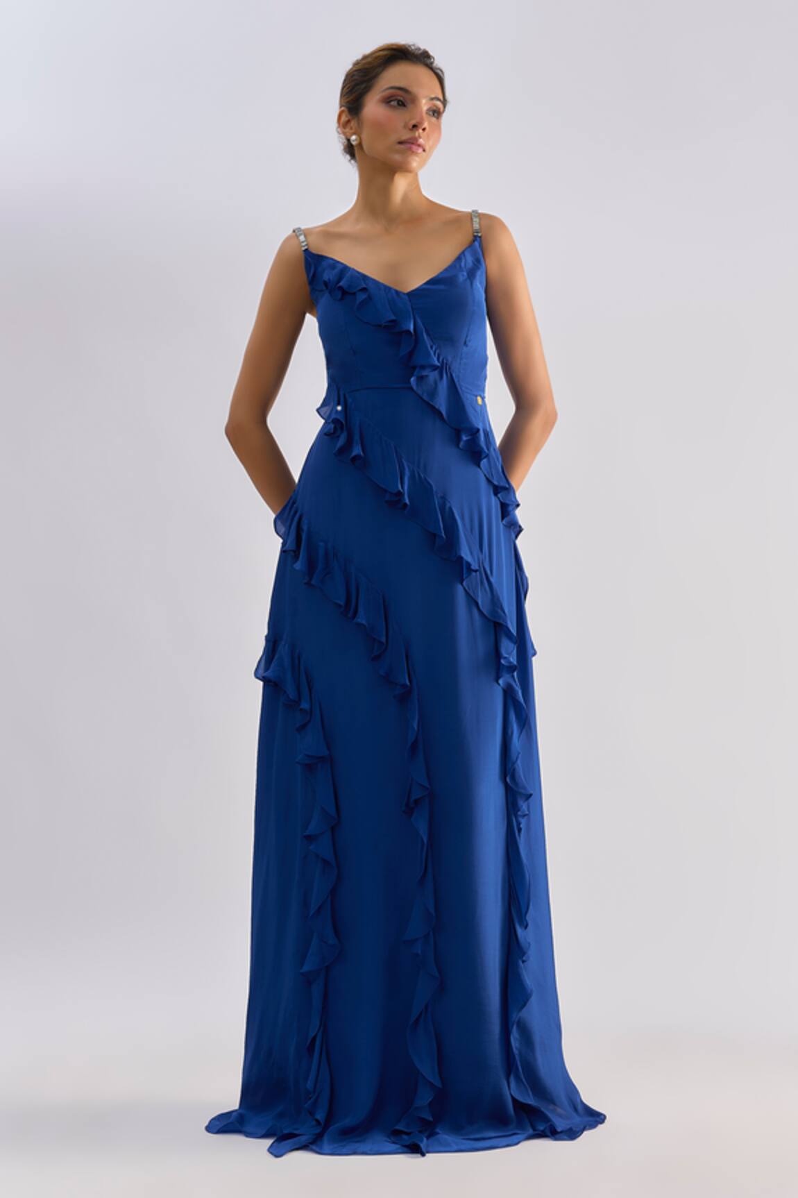 Emblaze Crepe Ruffled Maxi Dress 