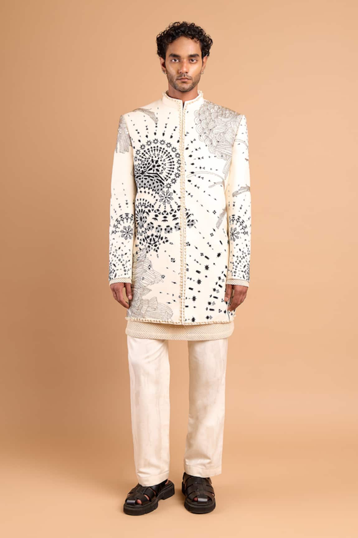 Rohit Doshi Botanical Anarchy Pattern Bandhgala 