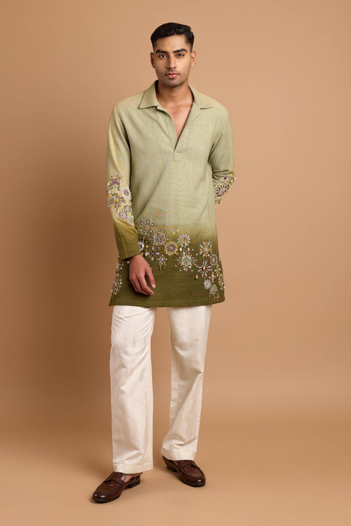 Rohit Doshi Ombre Floral Embellished Short Kurta 