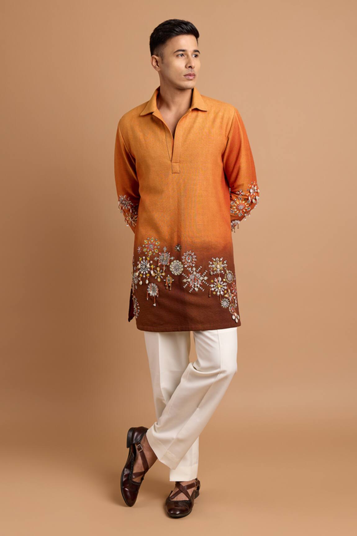 Rohit Doshi Ombre Floral Embroidered Short Kurta 