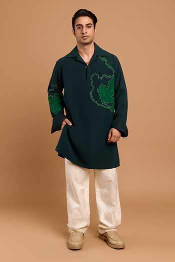 ROHIT DOSHI Tropical Leaf Embroidered Kurta 