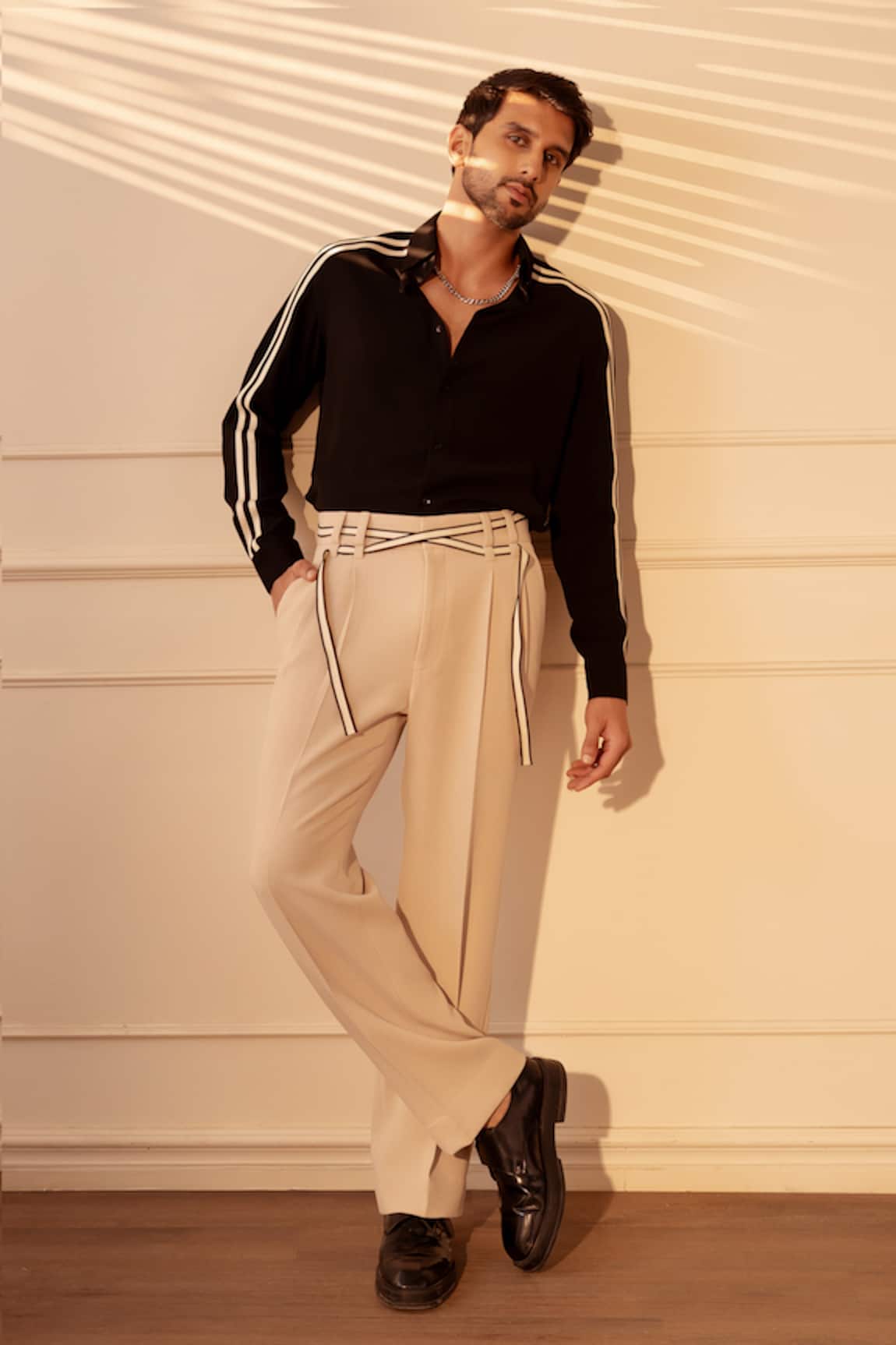 Rohit Doshi Striped Polyester Twill Pant 