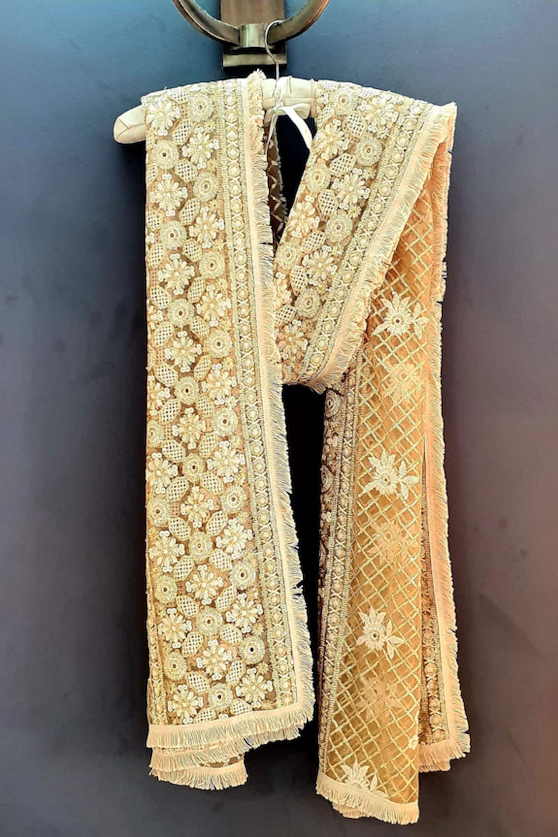 Monk & Mei By Sonia Anand Zari Gold Embroidered Jaal Dupatta 
