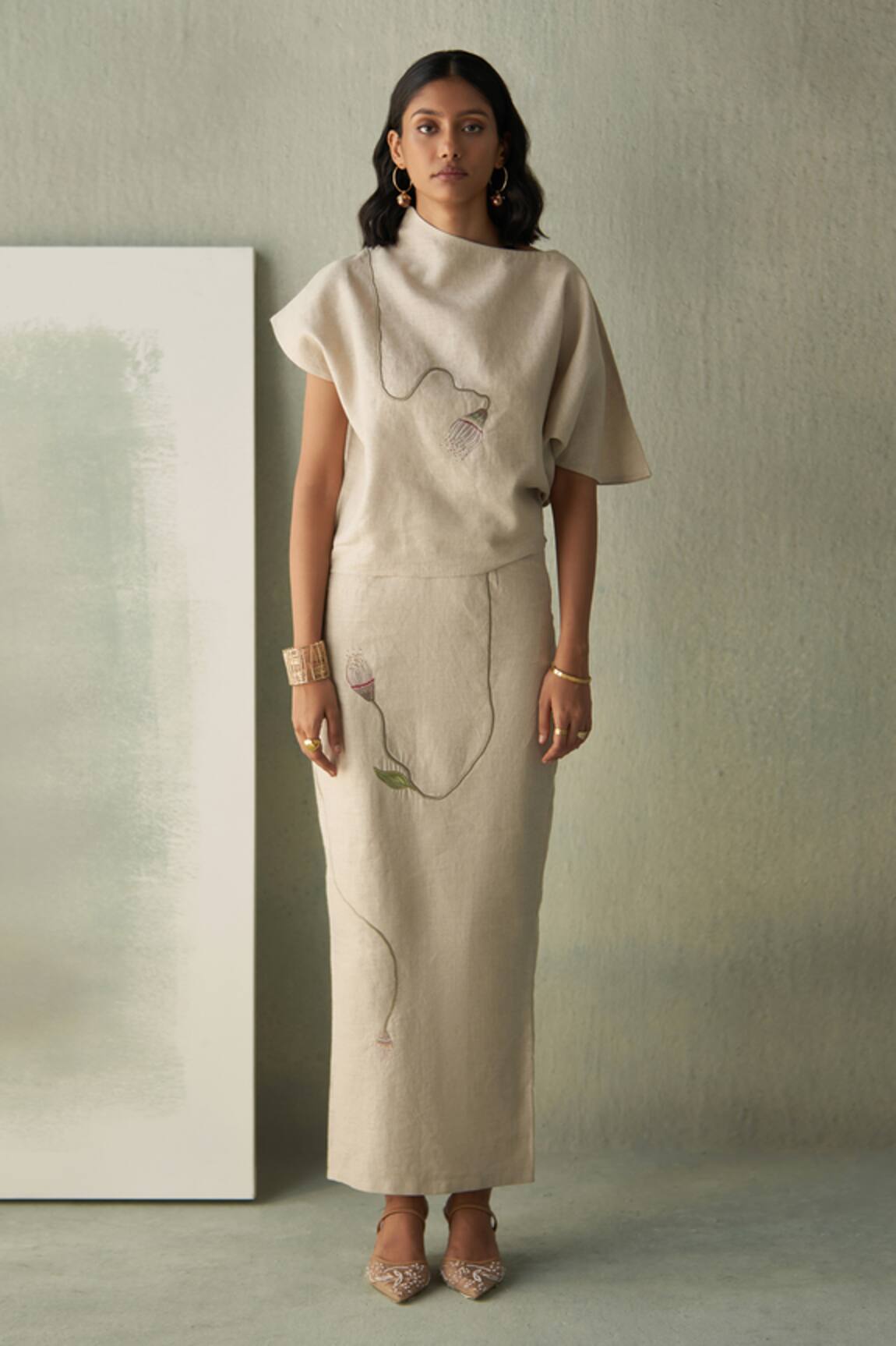 Febo6 Desert Motif Embroidered Top & Skirt Set