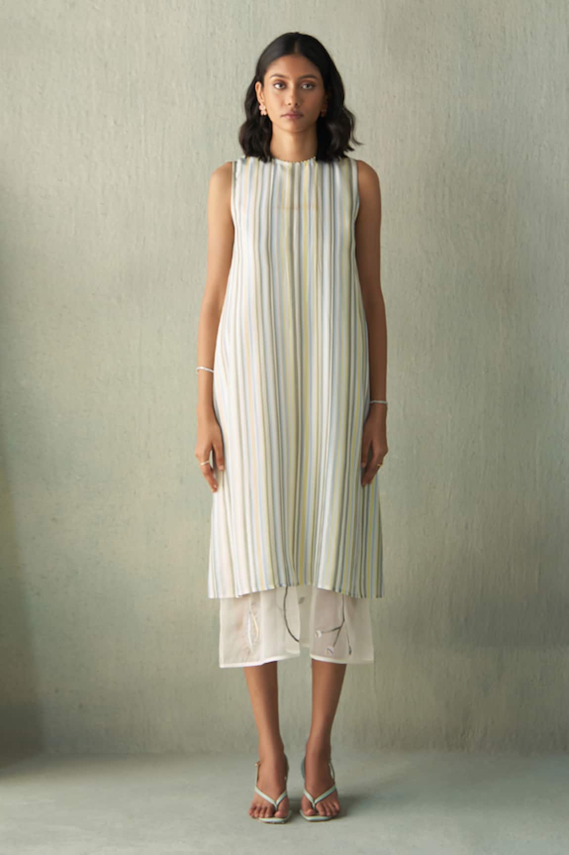 Febo6 Sunrise Striped Silk Midi Dress