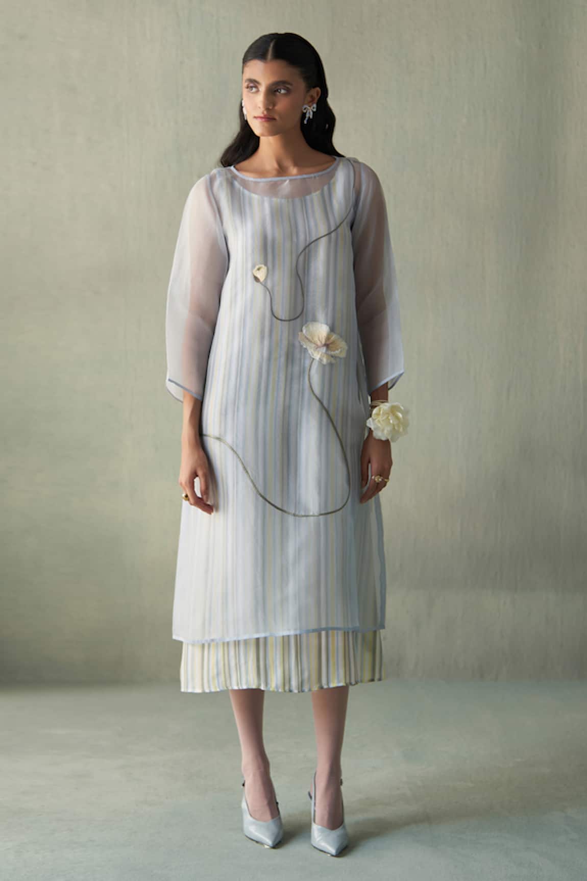 Febo6 Sunrise Embroidered Striped Tunic & Slip Dress