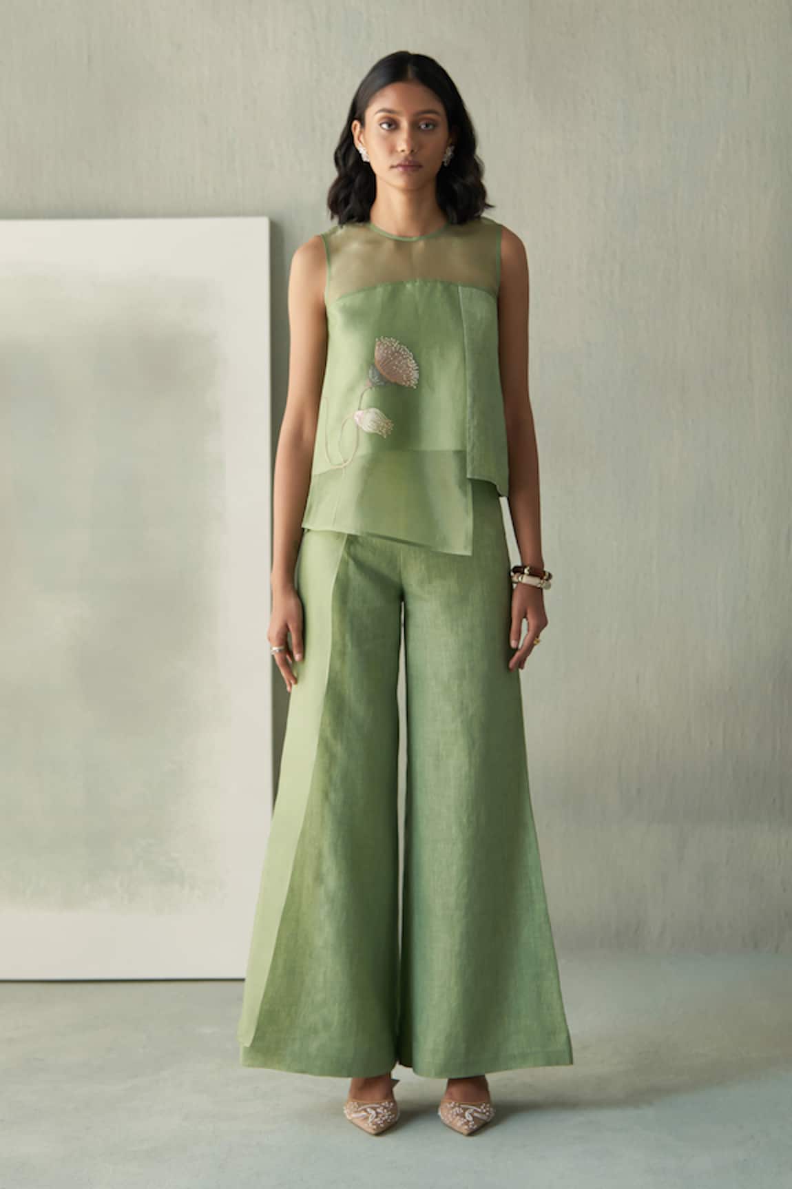 Febo6 Desert Eucalyptus Pod Embroidered Top & Trouser Set 