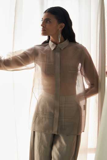 Febo6 Linear Embroidered Top & Bustier Set 
