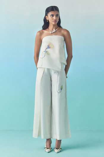 Febo6 Hand Embroidered Floral Tube Top & Trouser Set 