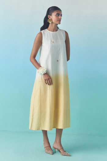 Febo6 Ombre Appliqued Kantha Stitch Midi Dress 