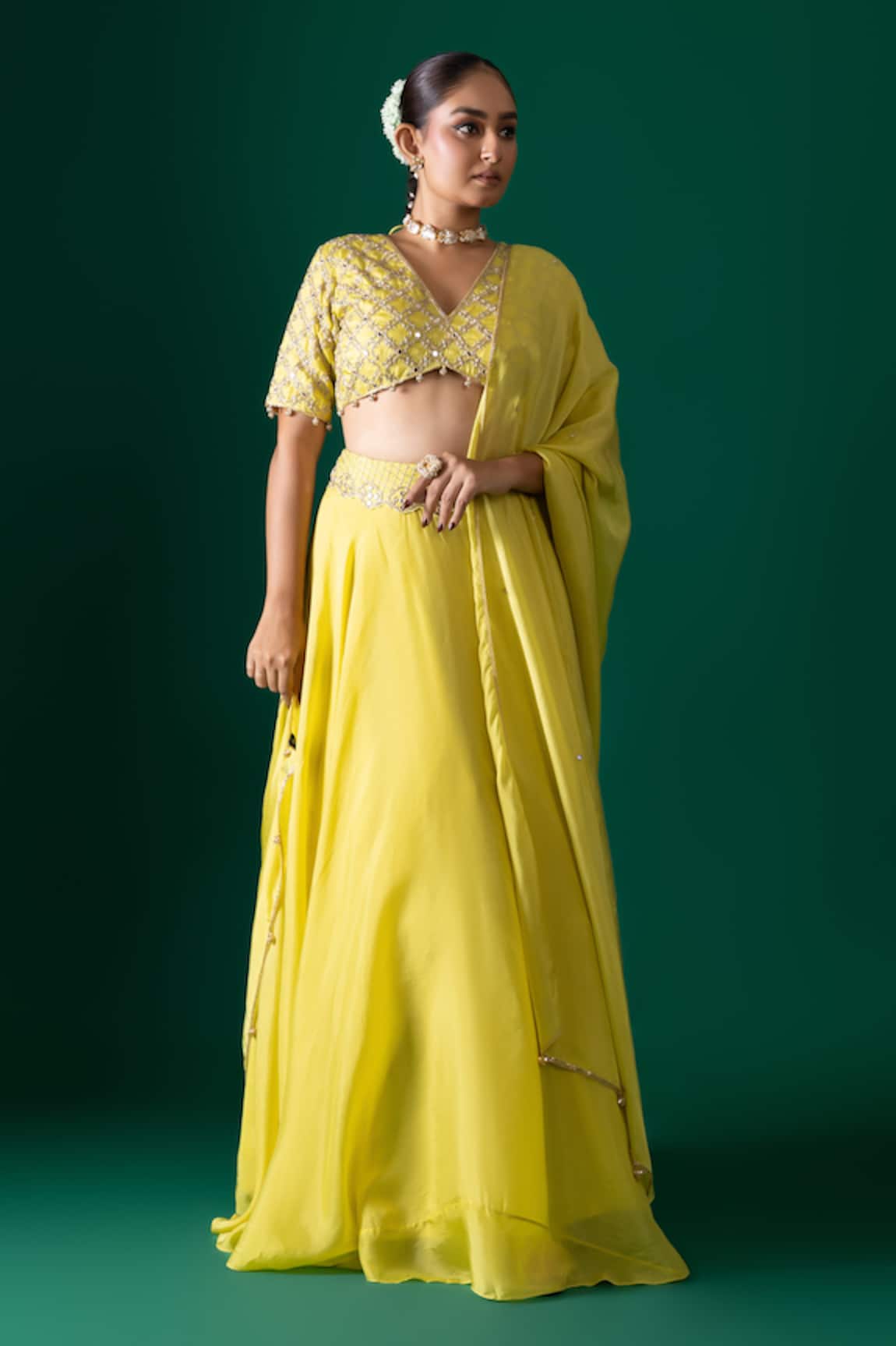 Label Shristi Chetani Mirror Work Bralette Lehenga Set