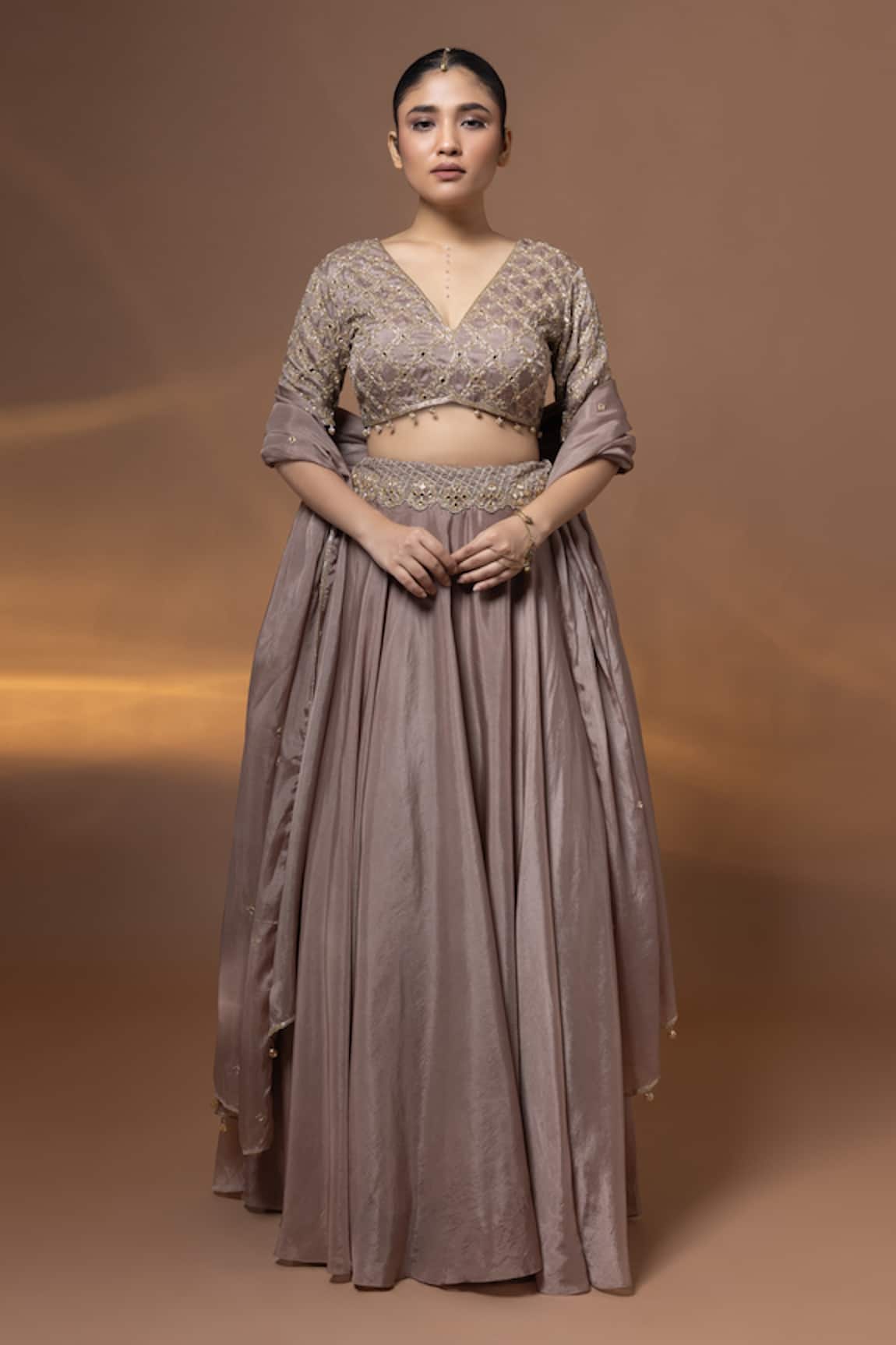 Label Shristi Chetani Hand Embroidered Bralette Lehenga Set