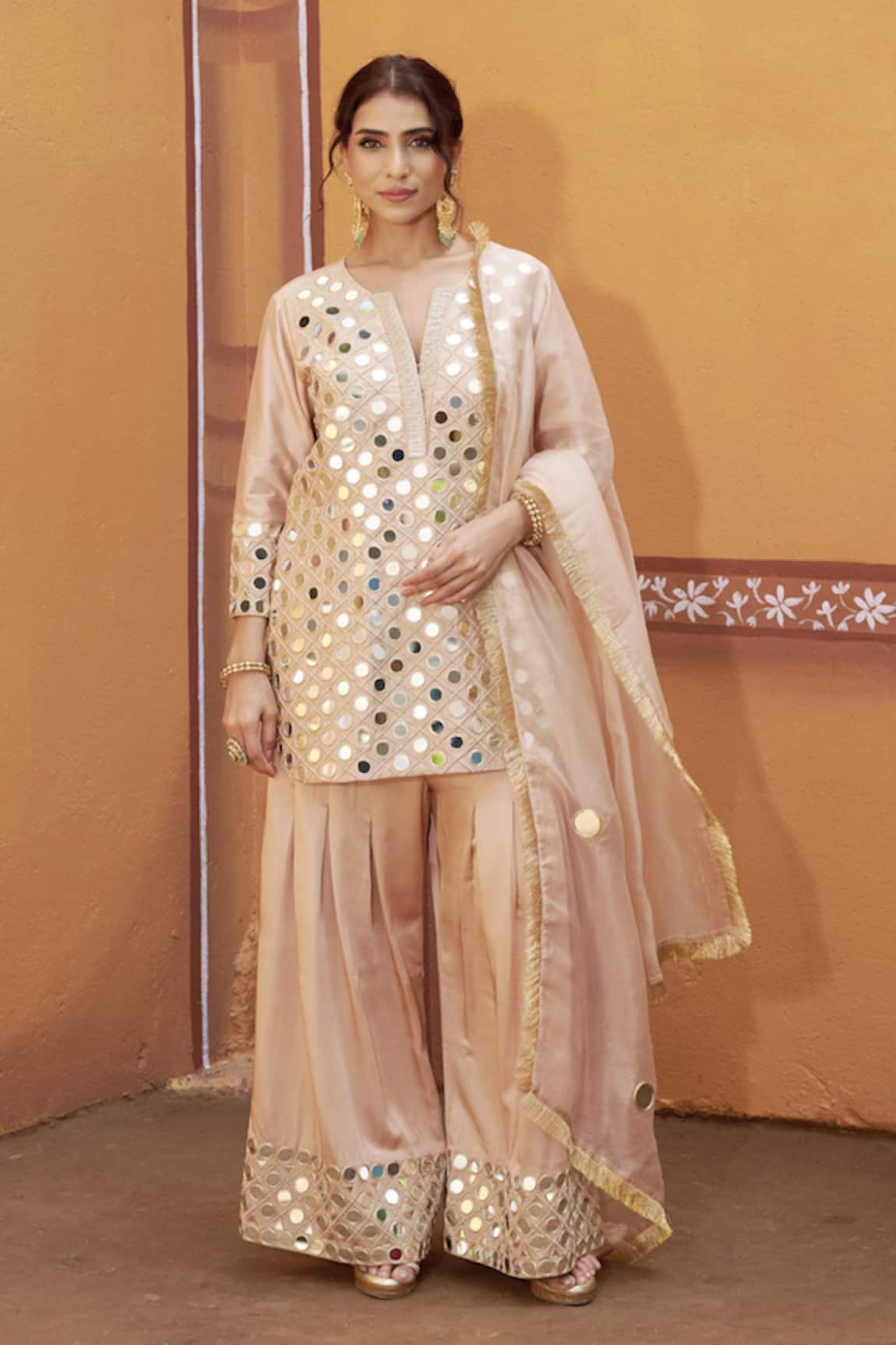 Thetaa Mirror Work Kurta Palazzo Set