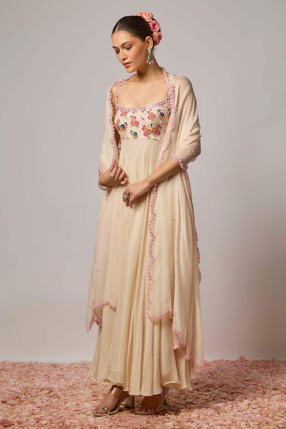 Krishna Padia Floral Hand Embroidered Anarkali Set