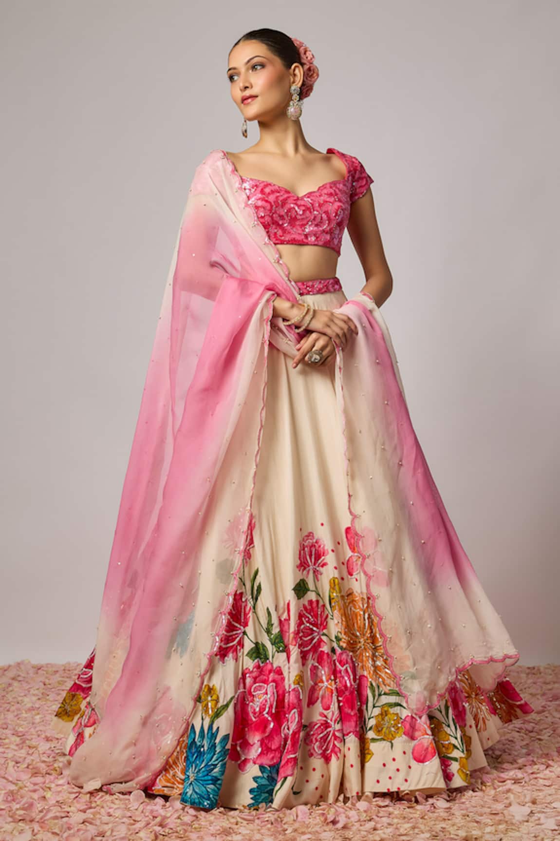 Krishna Padia Floral Hand Embroidered Lehenga Set