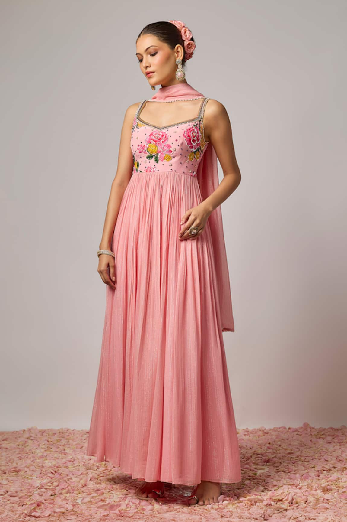 Krishna Padia Floral Hand Embroidered Anarkali Set