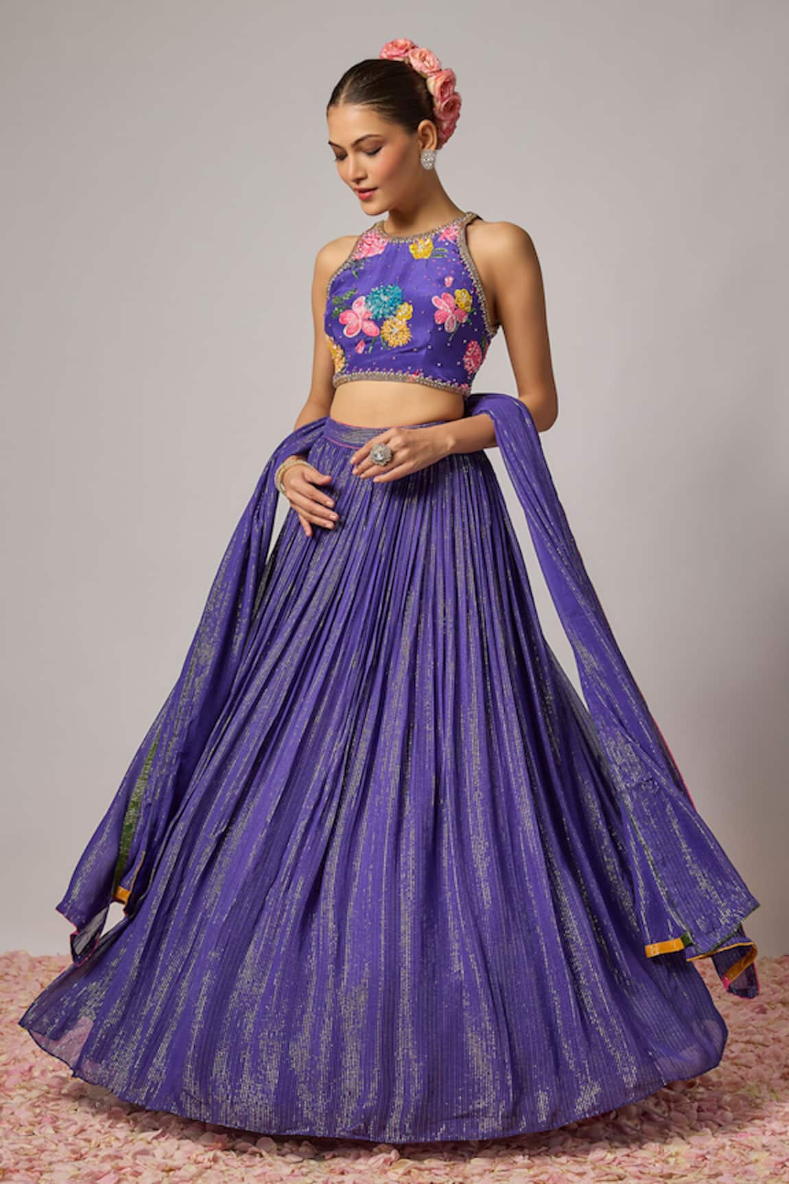 Krishna Padia Floral Hand Embroidered Lehenga Set