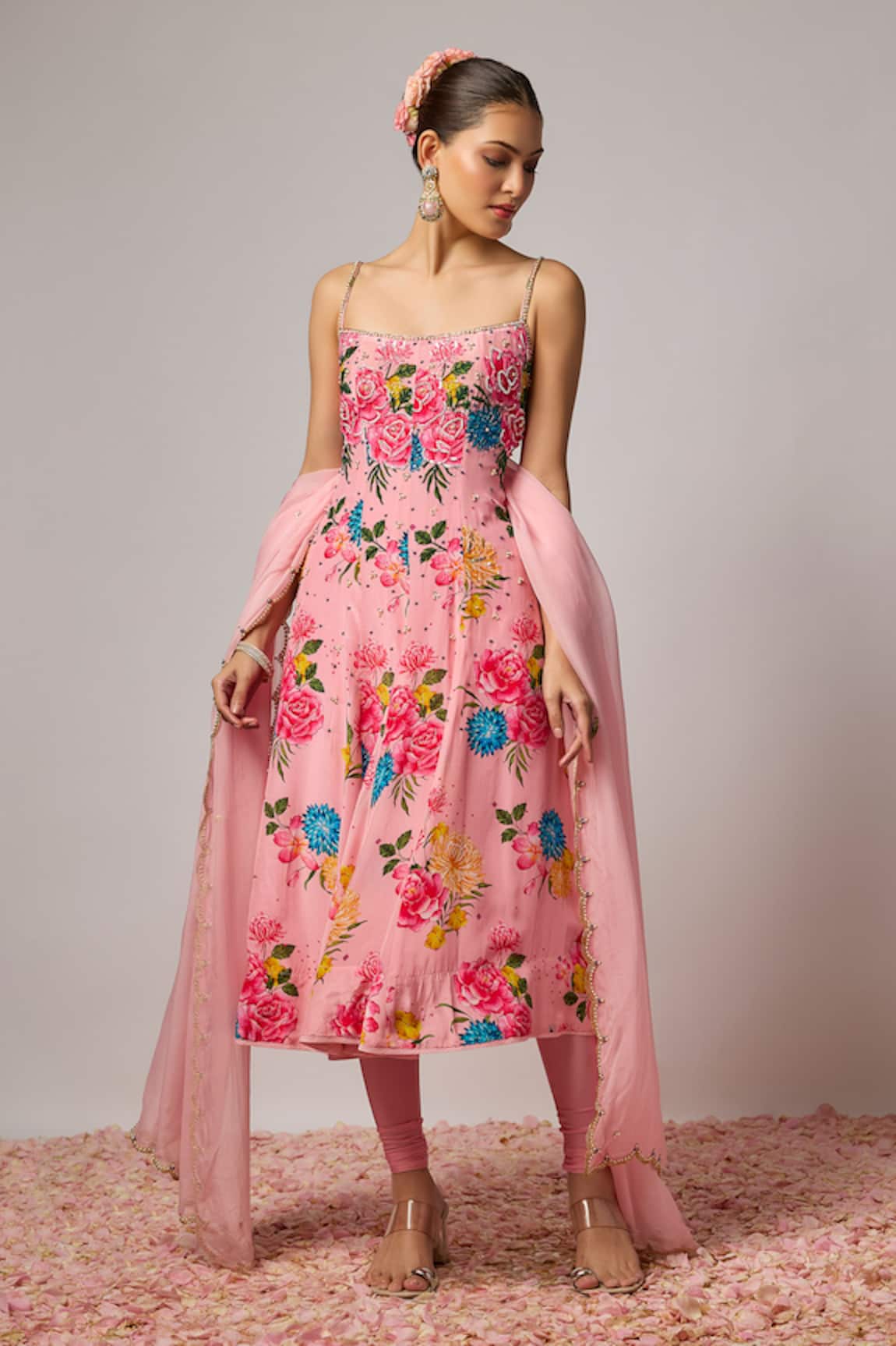 Krishna Padia Floral Hand Embroidered Anarkali Set