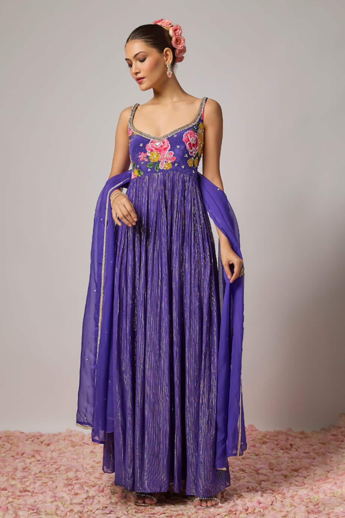 Krishna Padia Floral Hand Embroidered Anarkali Set