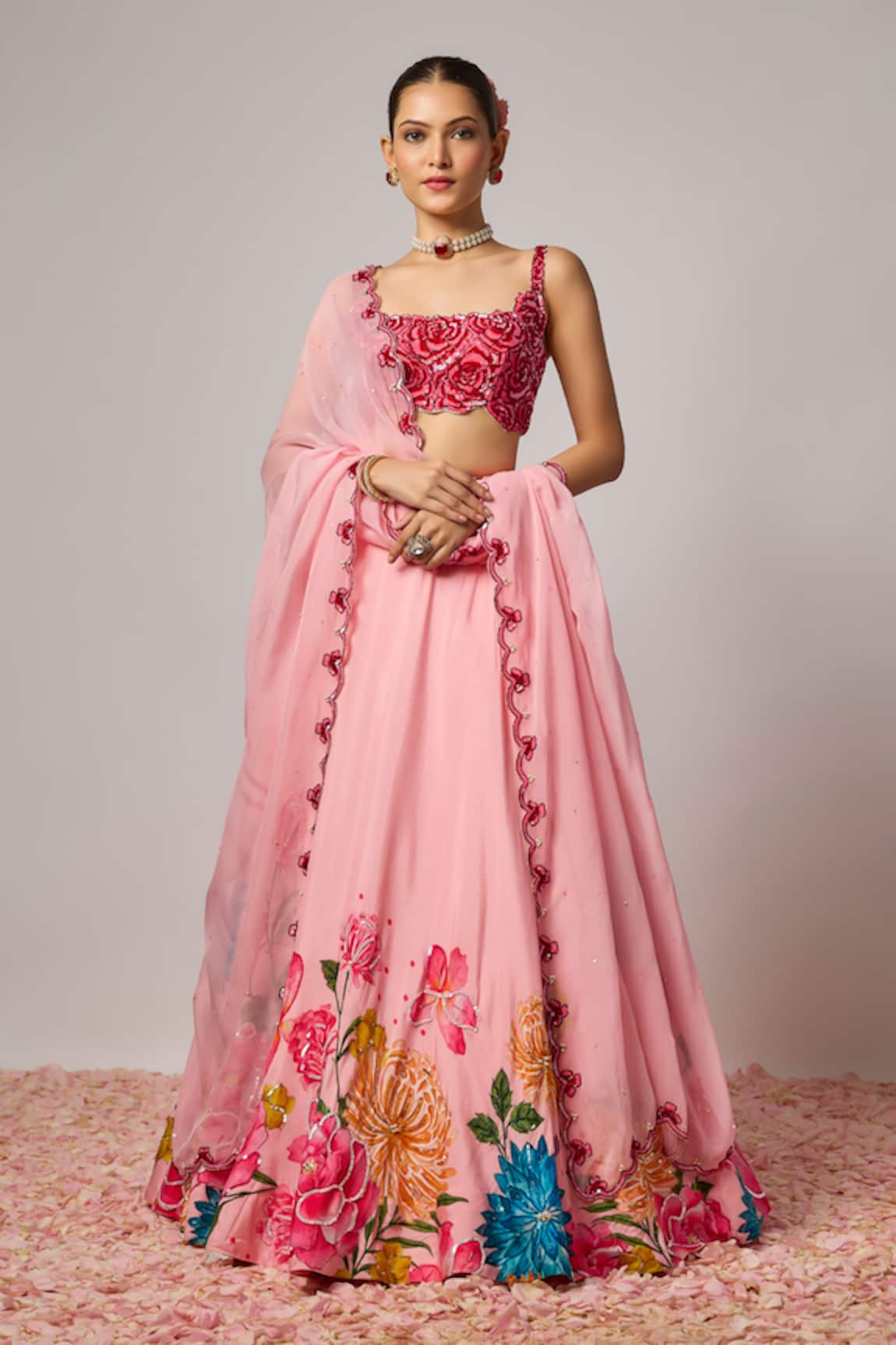 Krishna Padia Floral Hand Embroidered Lehenga Set