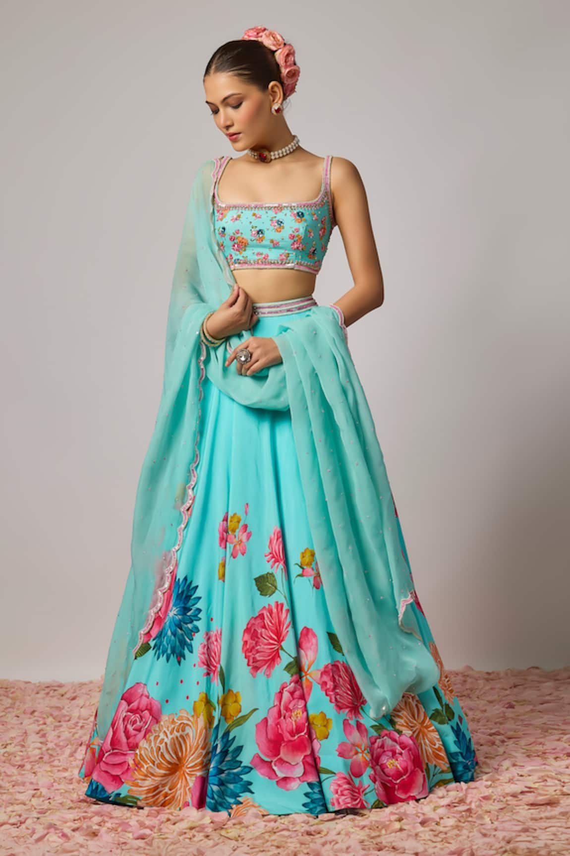 Krishna Padia Floral Hand Embroidered Lehenga Set