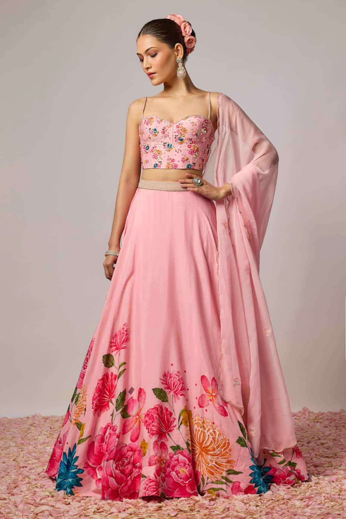 Krishna Padia Floral Hand Embroidered Lehenga Set
