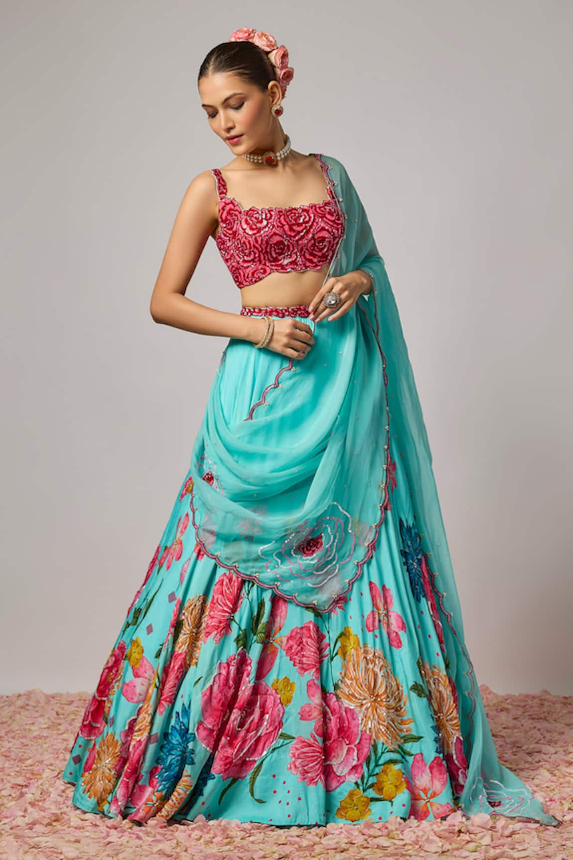 Krishna Padia Floral Hand Embroidered Lehenga Set
