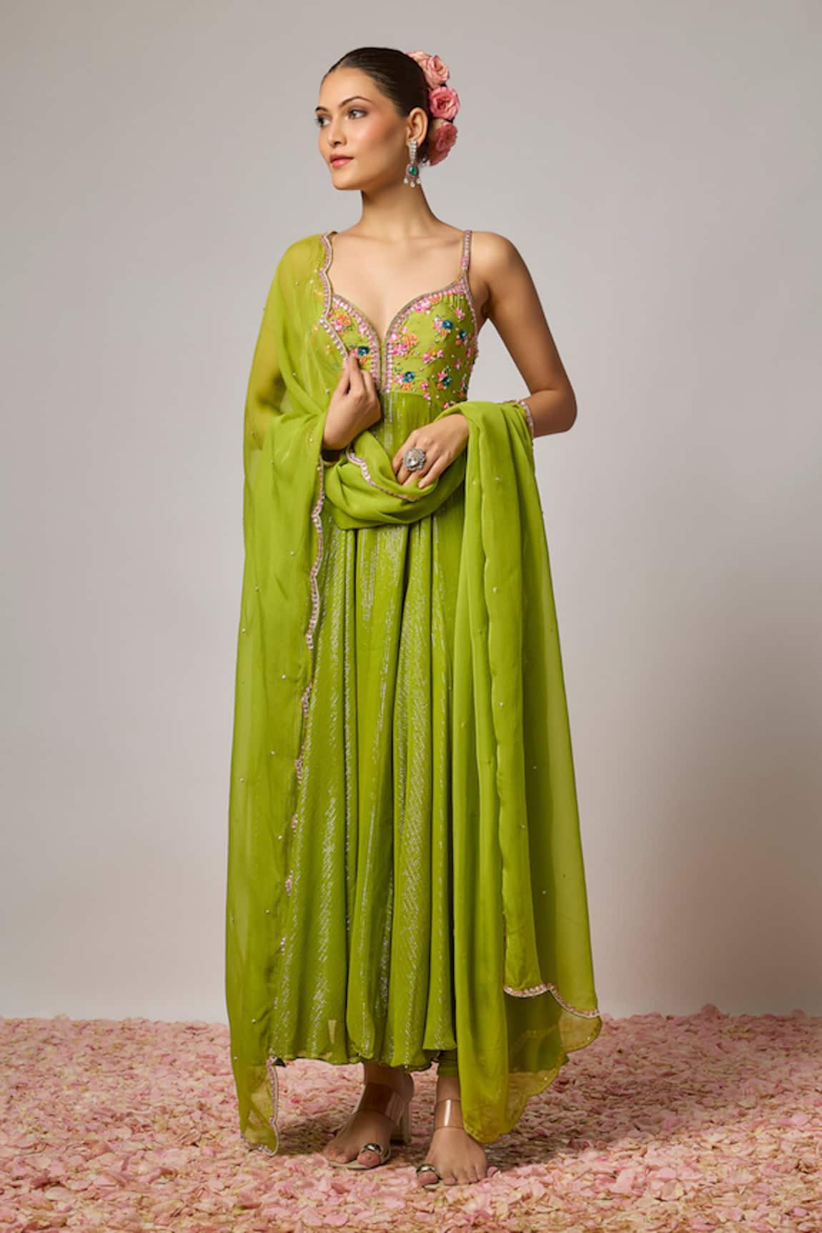 Krishna Padia Floral Hand Embroidered Anarkali Set