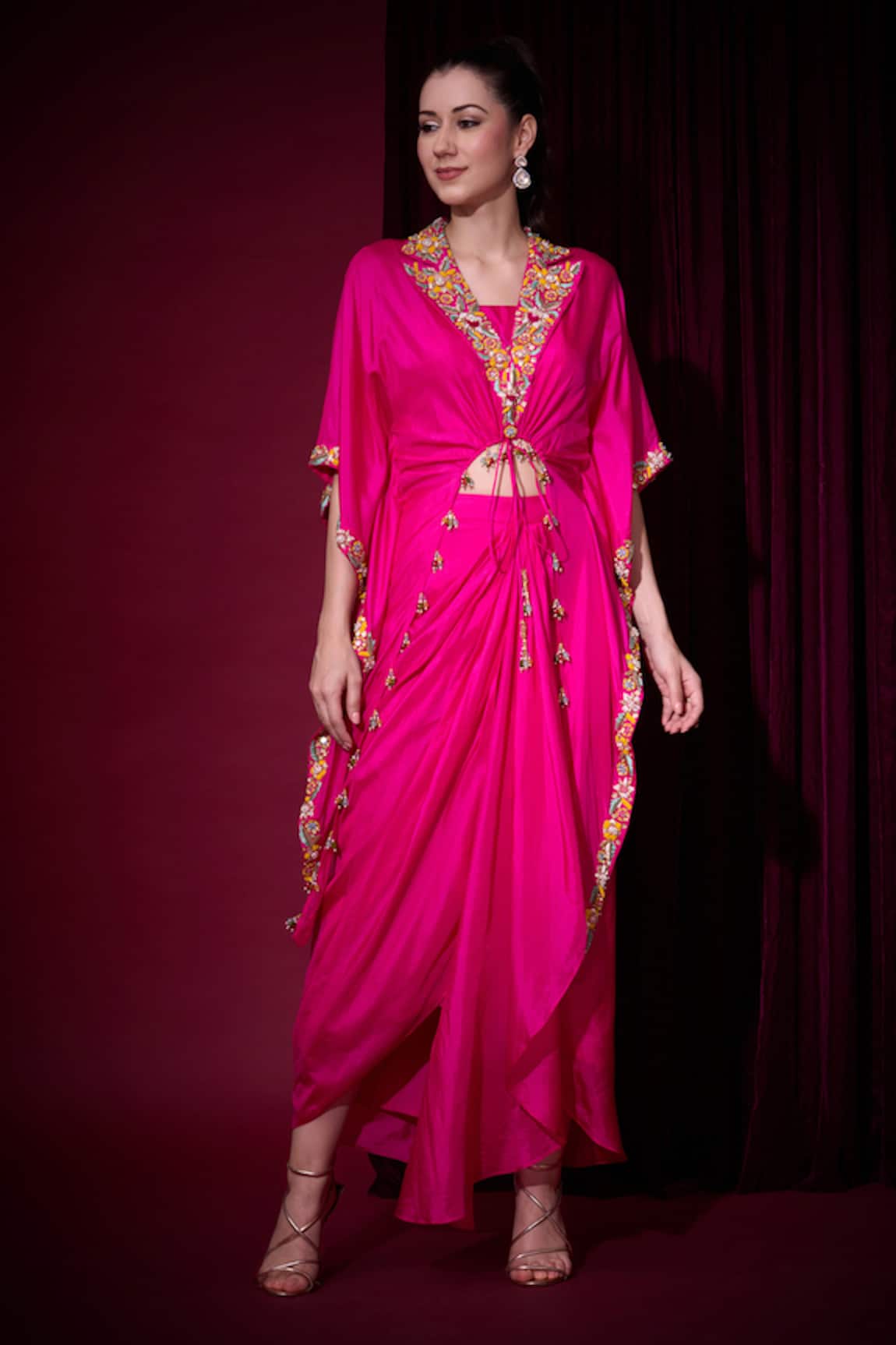 Aayushi Maniar Sumukhi Rani Asymmetric Cape & Draped Skirt Set