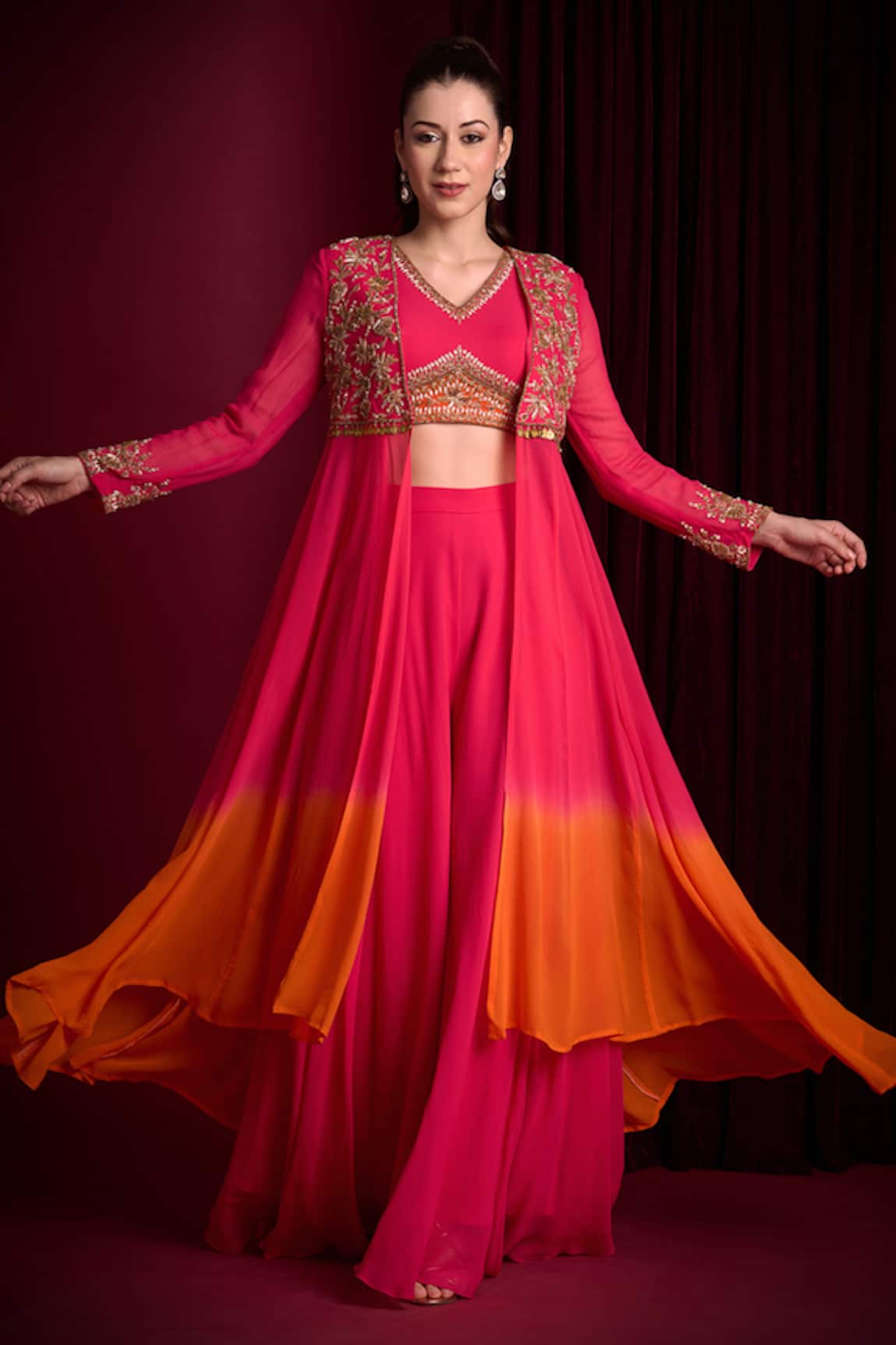 Aayushi Maniar Chandrikaa Ombre Embroidered Jacket Skirt Set