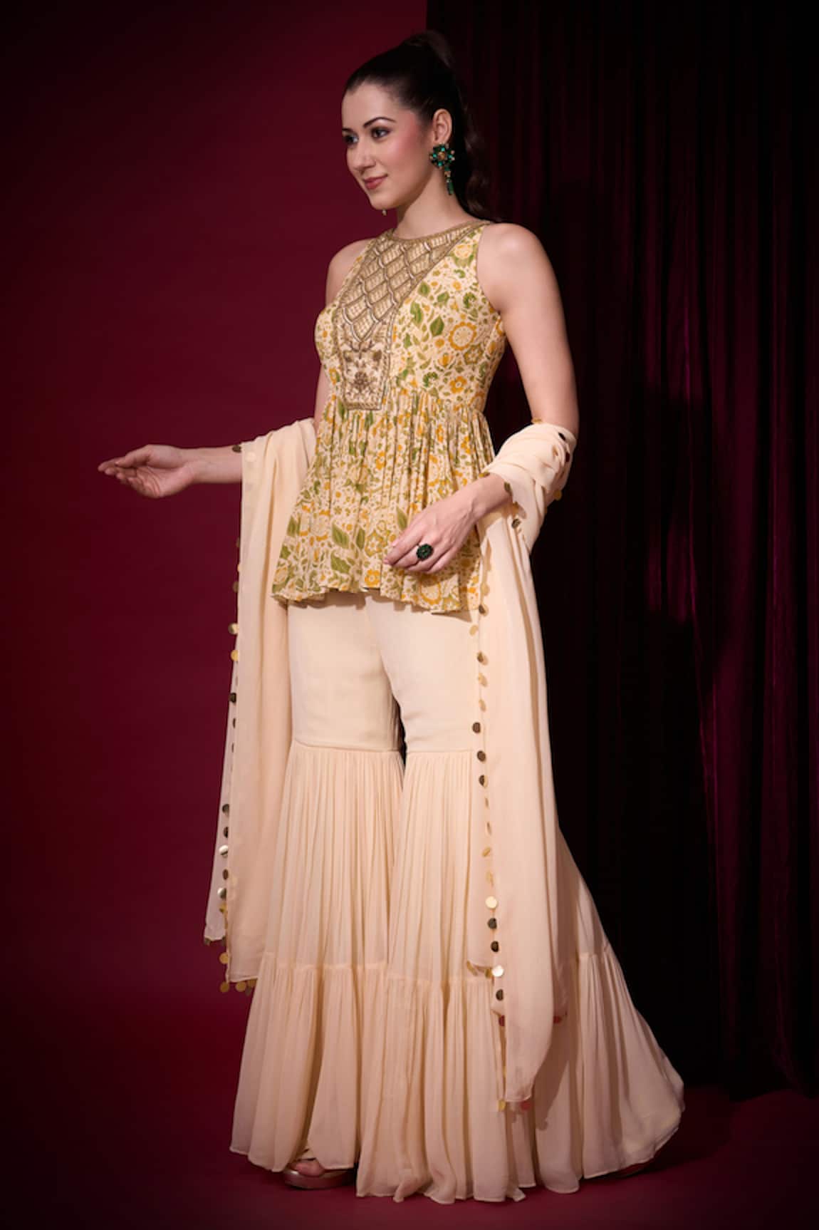 Aayushi Maniar Rasika Printed Peplum Tunic Gharara Set