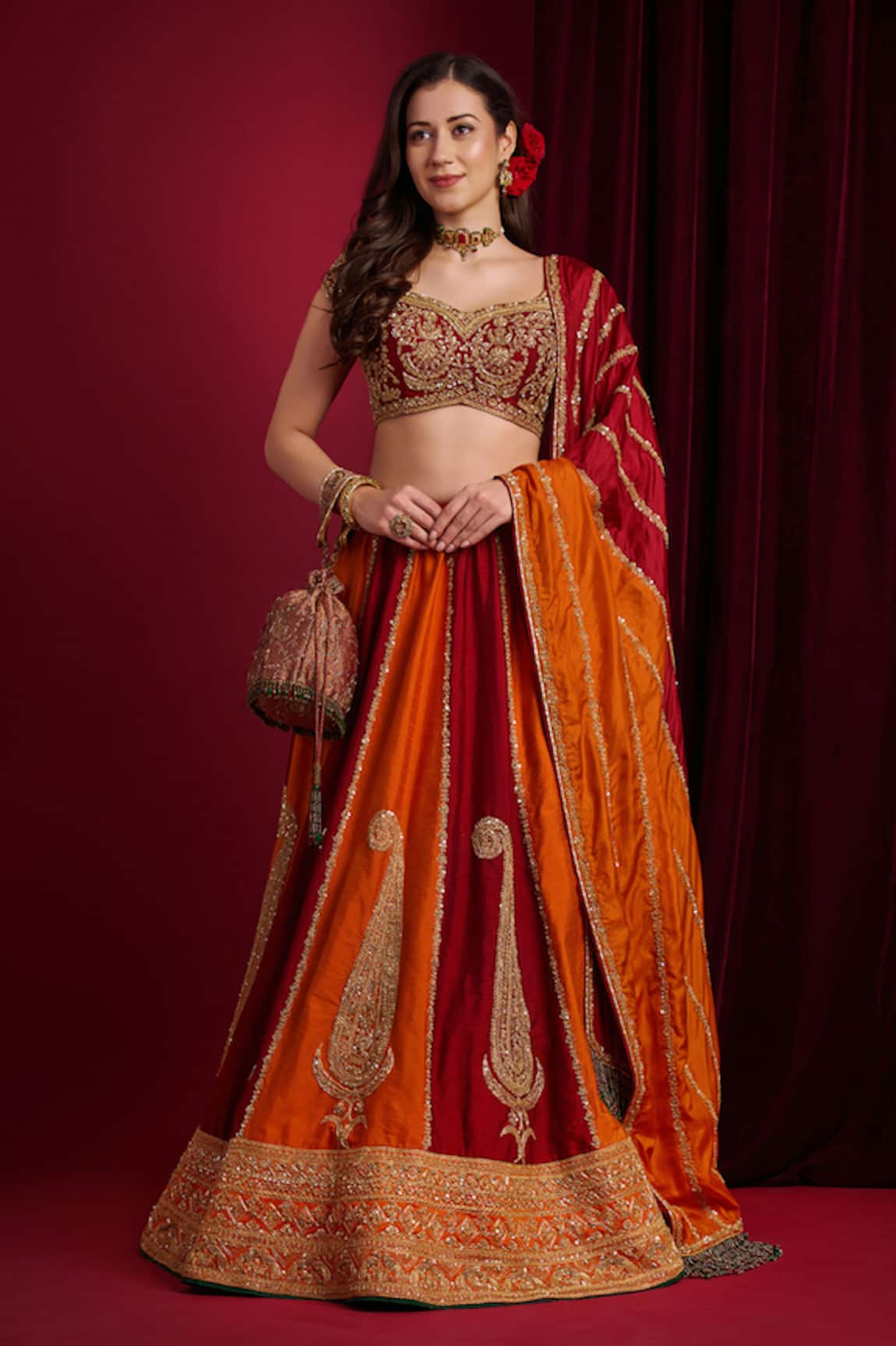 Aayushi Maniar Sindoori Multi Panelled Embroidered Lehenga Set
