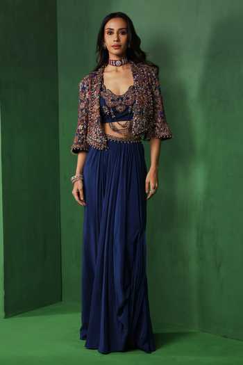 Ridhima Bhasin Midnight Embroidered Jacket Draped Skirt Set 