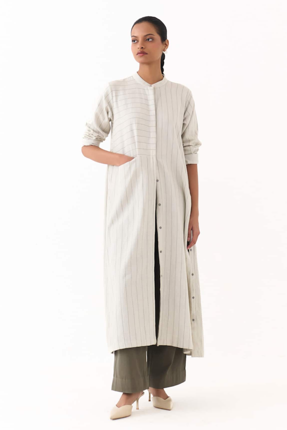 Three Striped Pattern Gathered Jacket & Pant Set