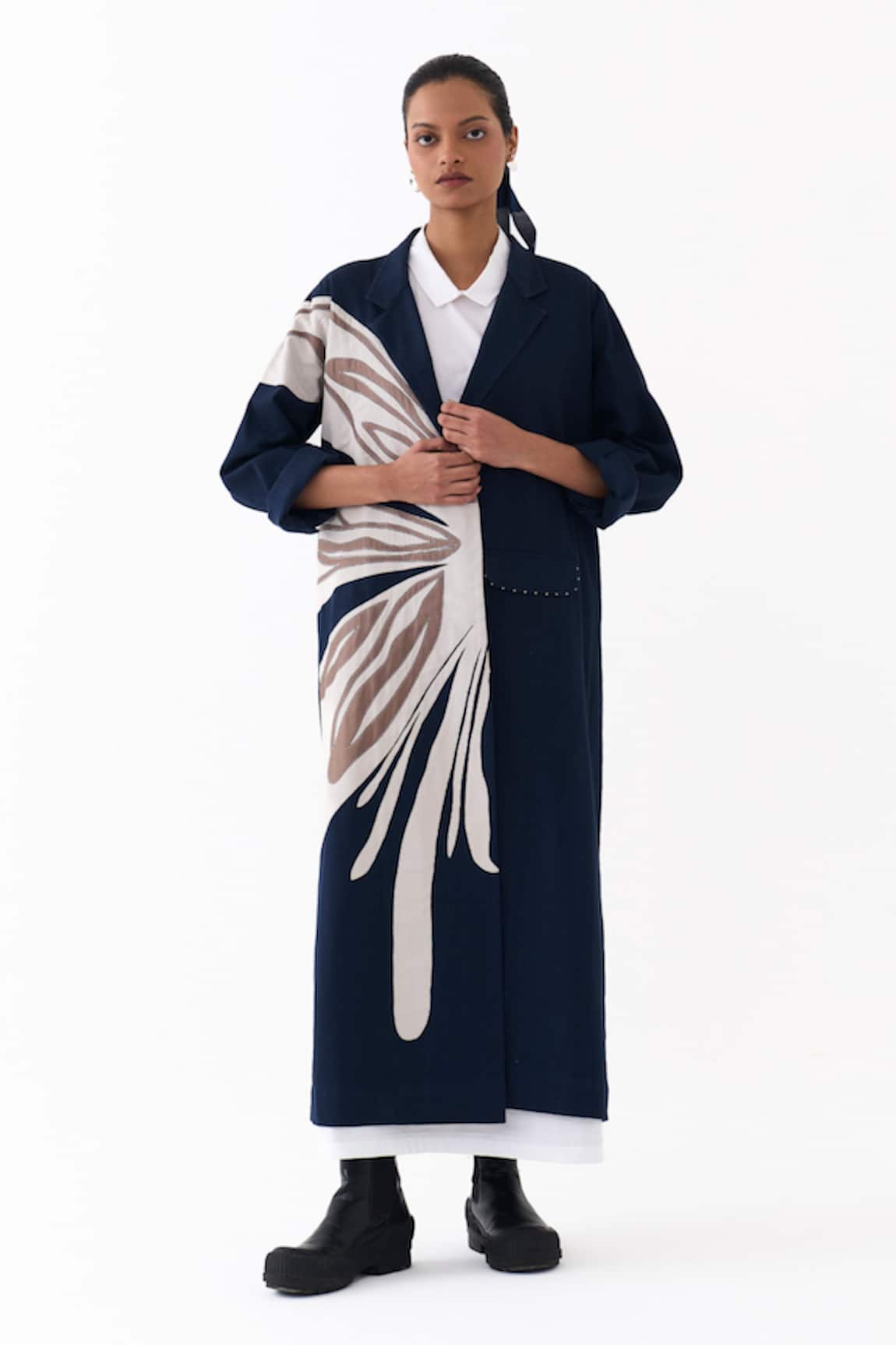 Three Floral Applique Embroidered Jacket With Dress