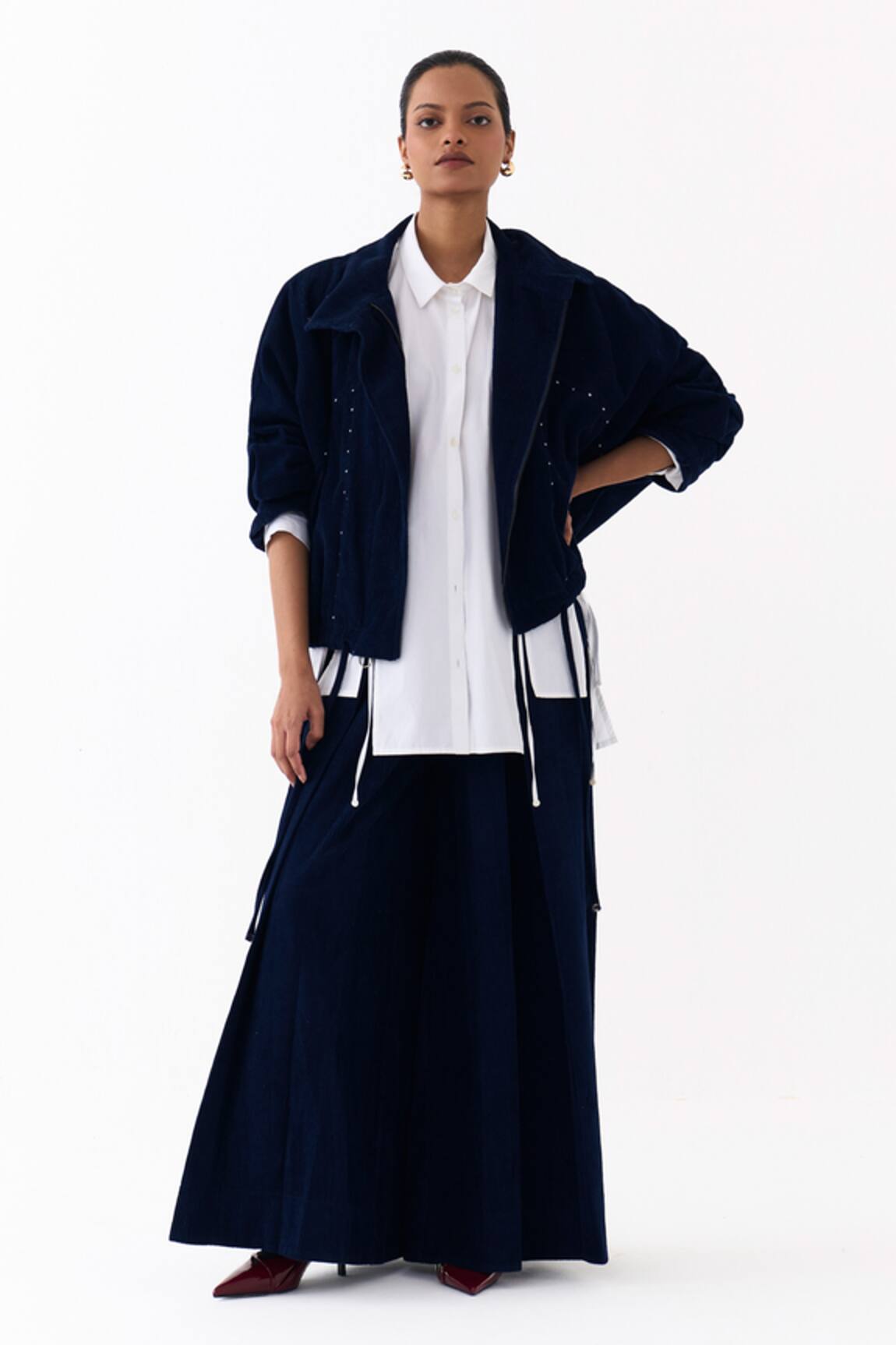 Three Corduroy Bomber Jacket Skirt Set