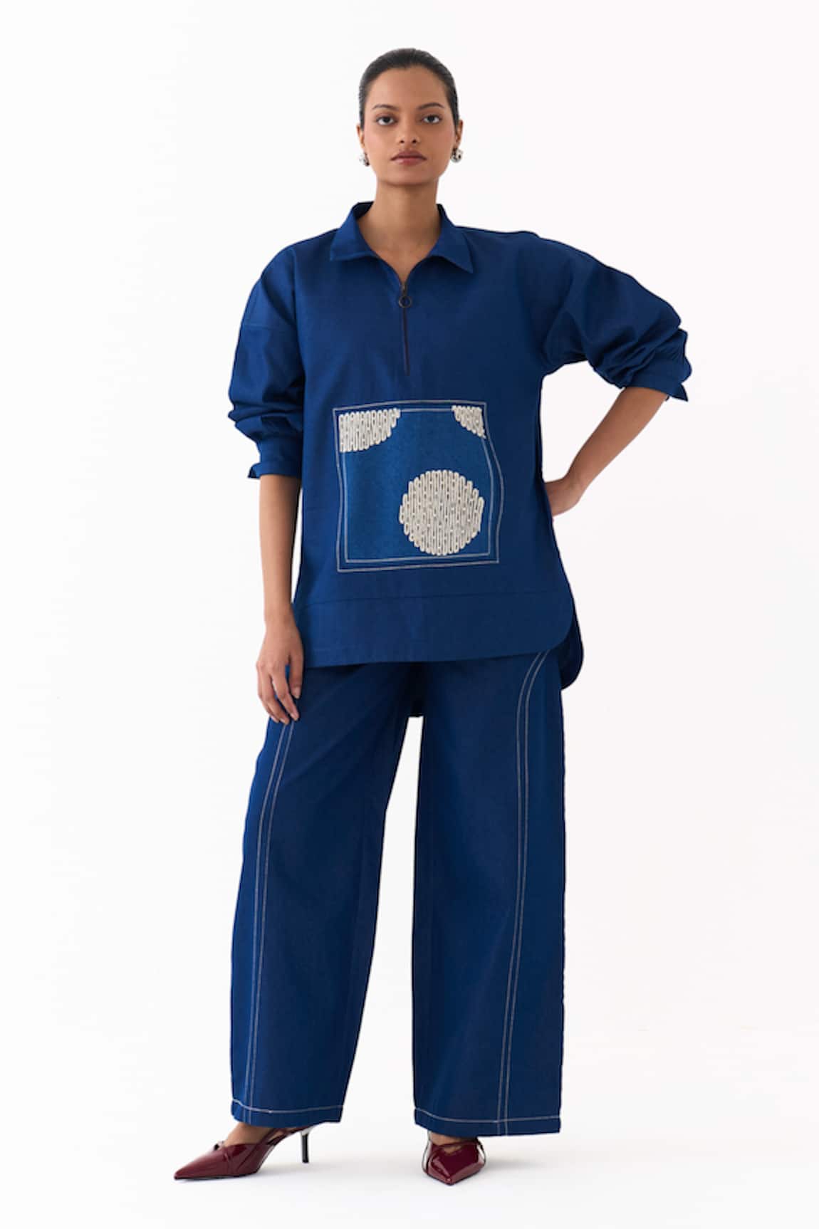 Three Patchwork Embroidered Top & Pant Set
