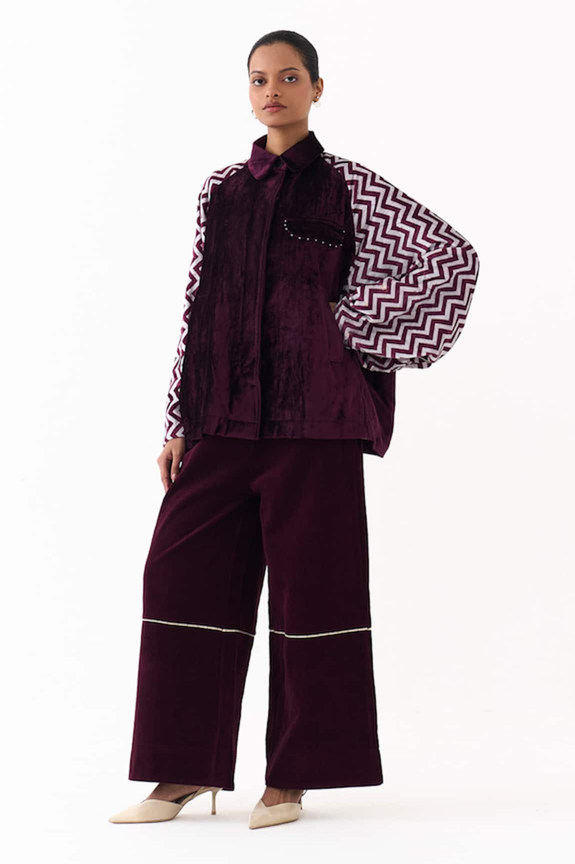 Three Velvet Jacket & High Waist Pant Set