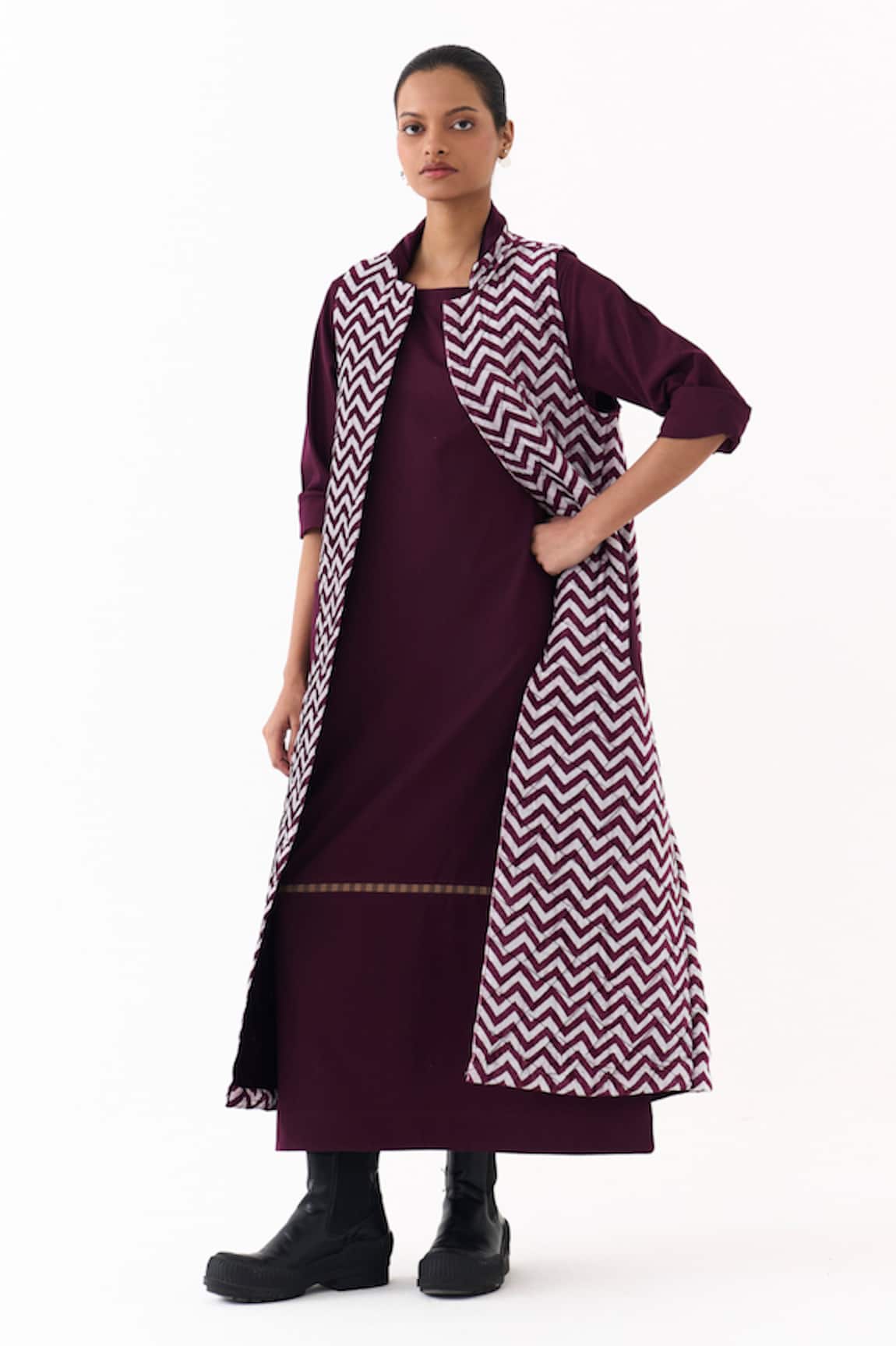 Three Chevron Pattern Jacket With Dress