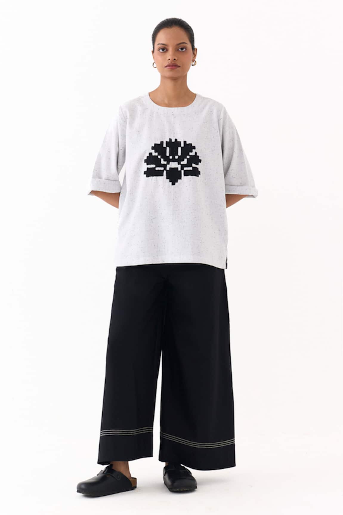 Three Wave Embroidered Top & Palazzo Set