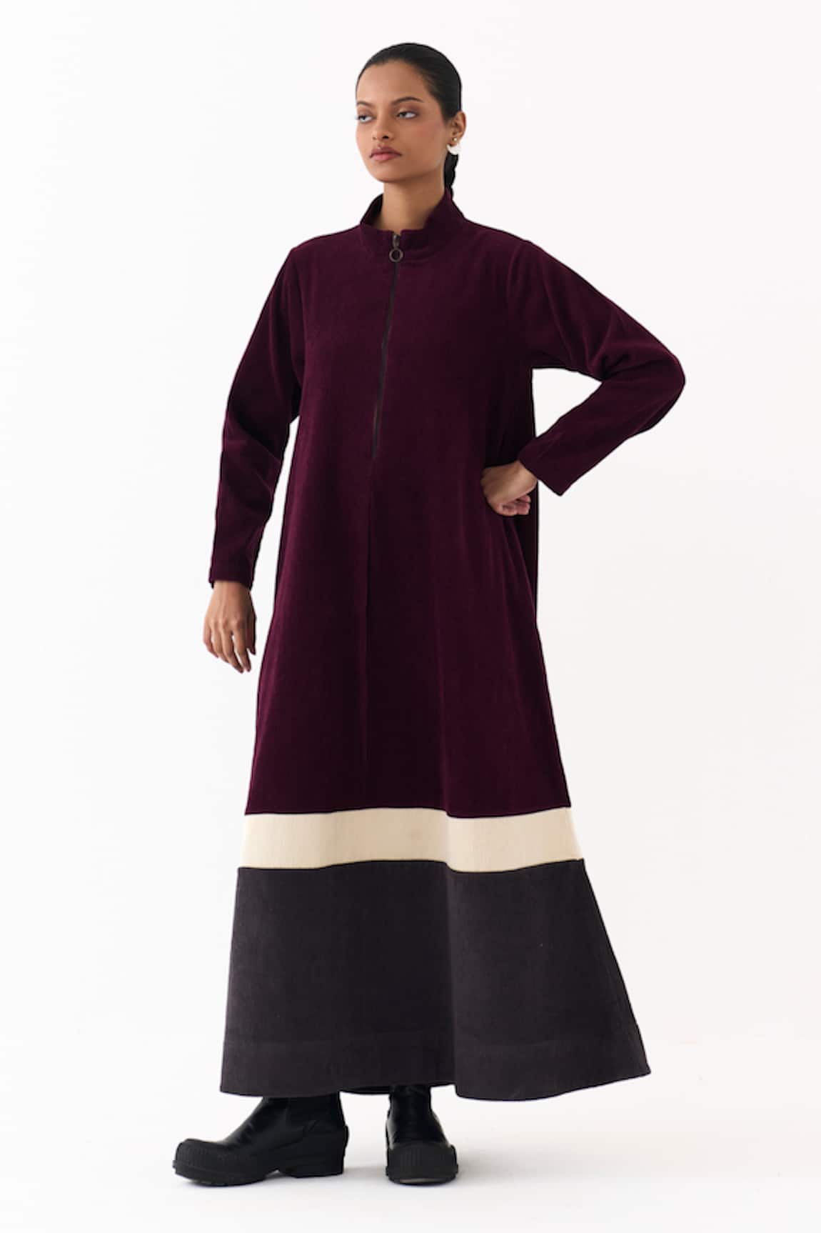 Three Corduroy Turtle Neck Maxi Dress